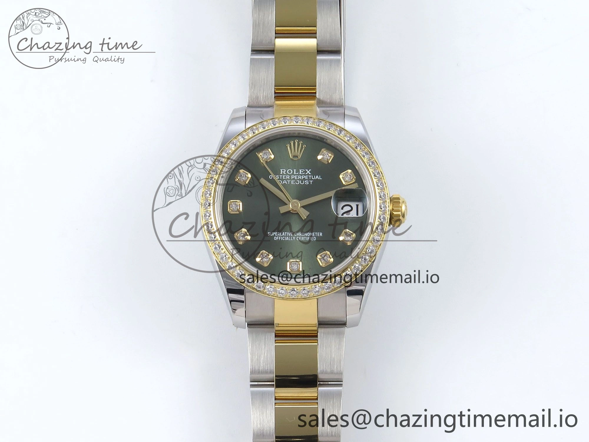 DateJust 31 278383RBR ARF 1:1 Best Edition 904L Steel Green Diamonds Dial Diamonds Bezel on SS YG Oyster Bracelet ETA 2688