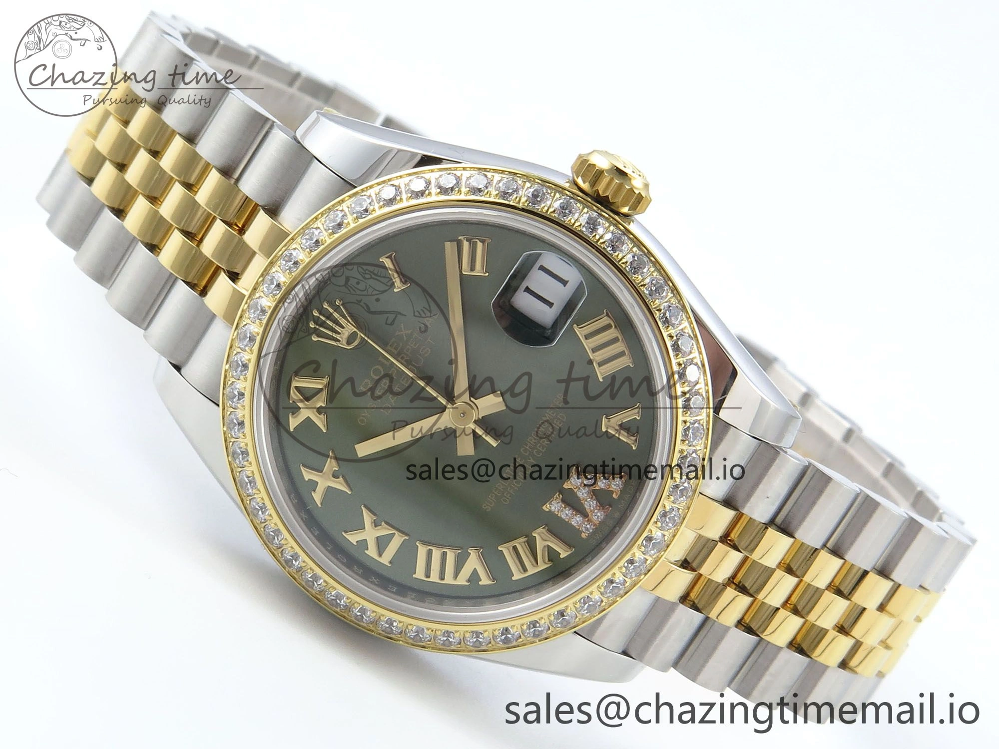 DateJust 31 278383RBR ARF 1:1 Best Edition 904L Steel Green Roman Diamonds Dial Diamonds Bezel on SS YG Jubilee Bracelet ETA 2688