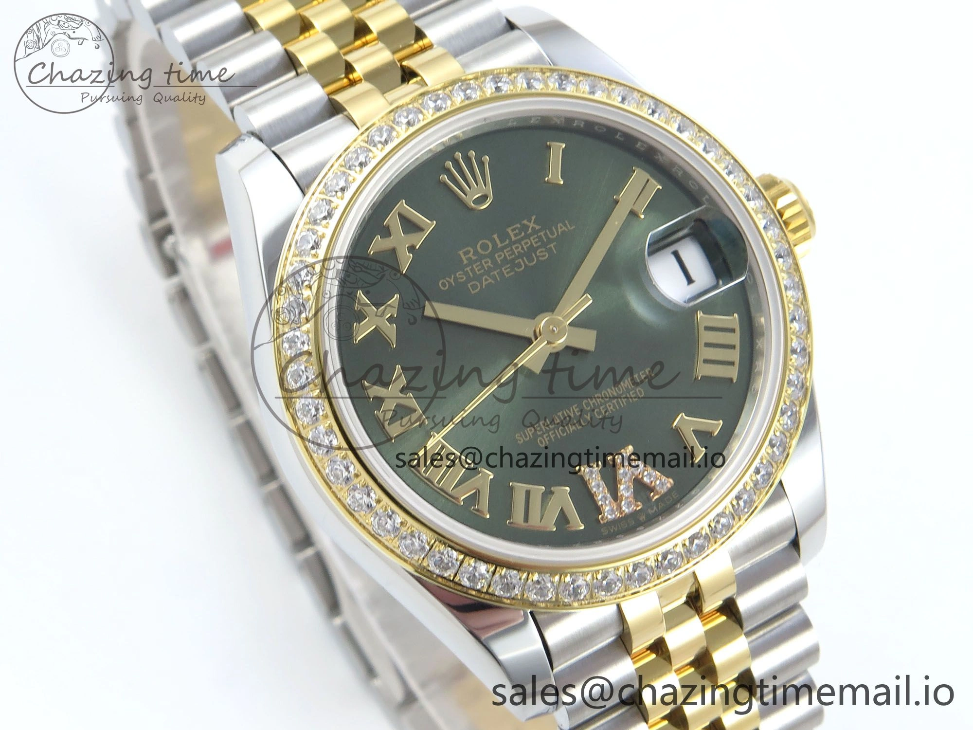 DateJust 31 278383RBR ARF 1:1 Best Edition 904L Steel Green Roman Diamonds Dial Diamonds Bezel on SS YG Jubilee Bracelet ETA 2688