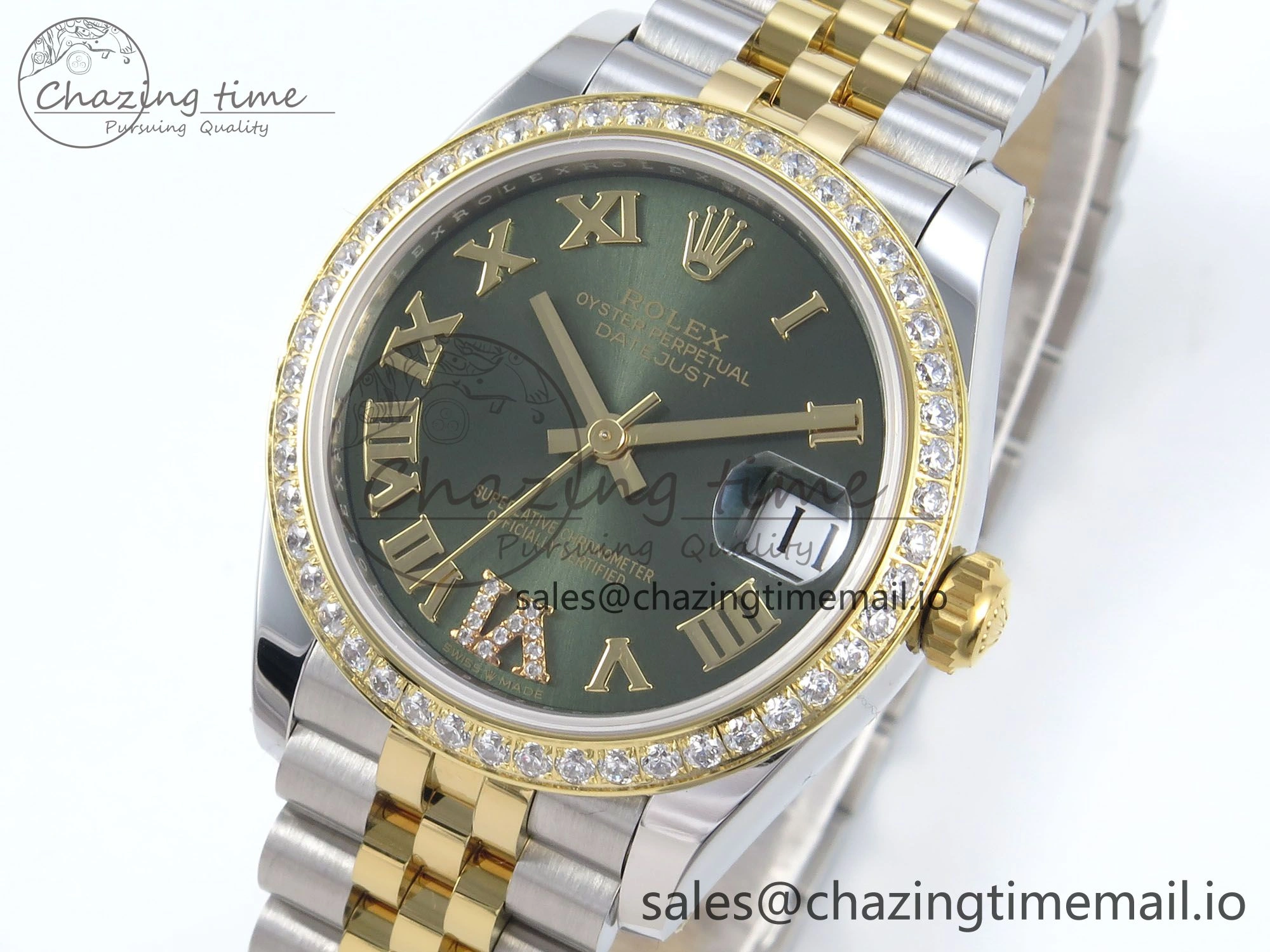 DateJust 31 278383RBR ARF 1:1 Best Edition 904L Steel Green Roman Diamonds Dial Diamonds Bezel on SS YG Jubilee Bracelet ETA 2688