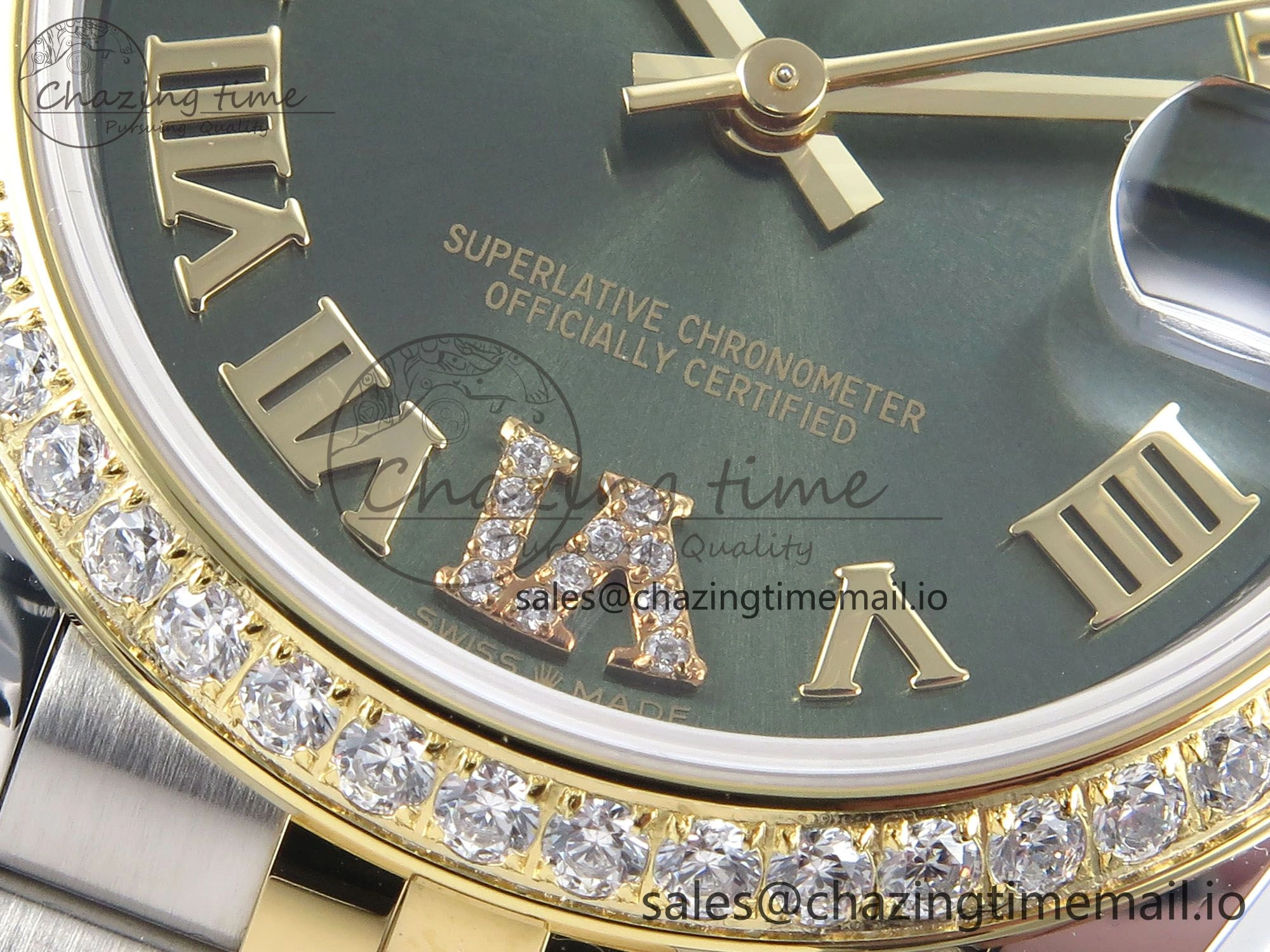 DateJust 31 278383RBR ARF 1:1 Best Edition 904L Steel Green Roman Diamonds Dial Diamonds Bezel on SS YG Jubilee Bracelet ETA 2688
