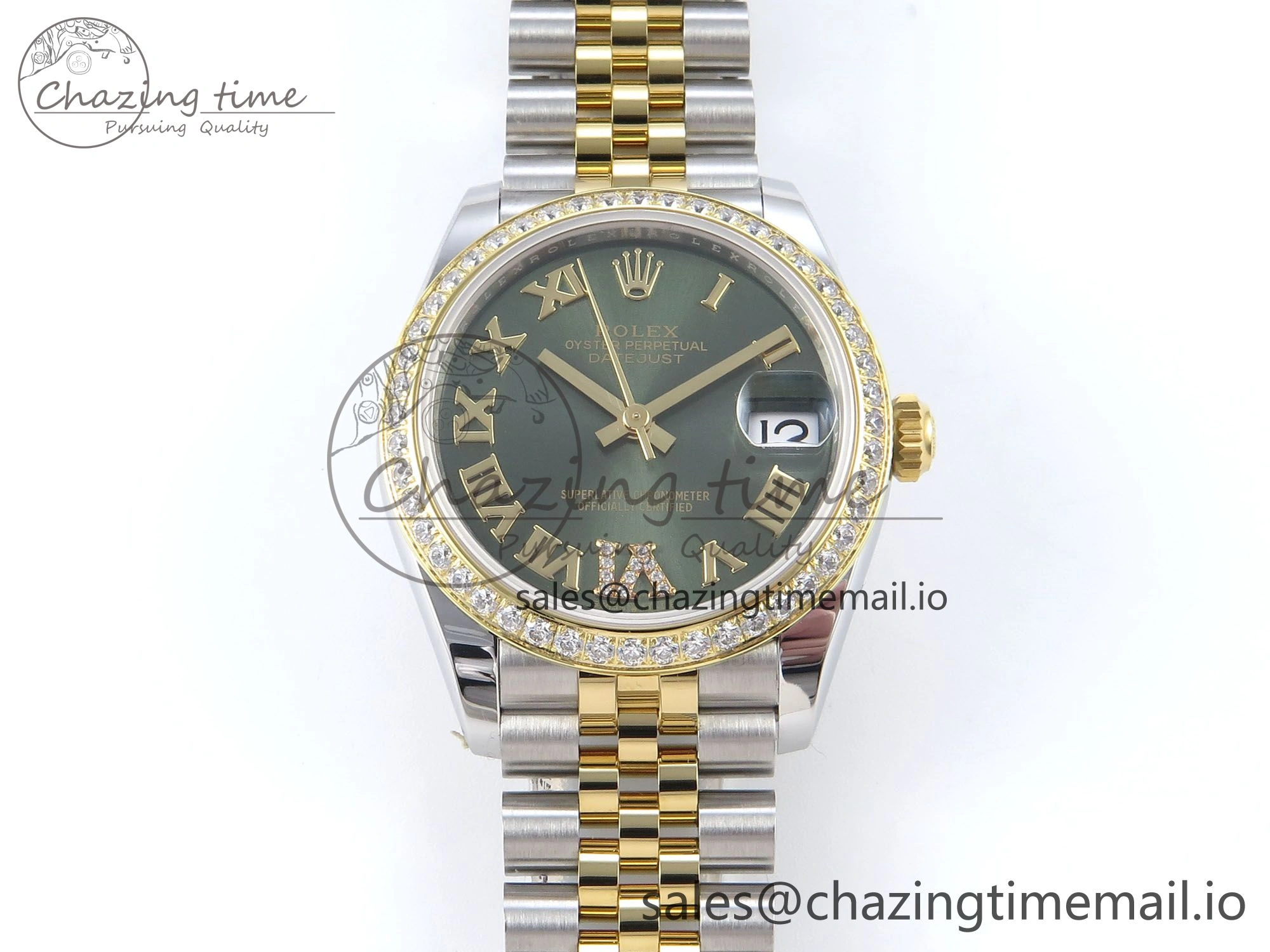 DateJust 31 278383RBR ARF 1:1 Best Edition 904L Steel Green Roman Diamonds Dial Diamonds Bezel on SS YG Jubilee Bracelet ETA 2688