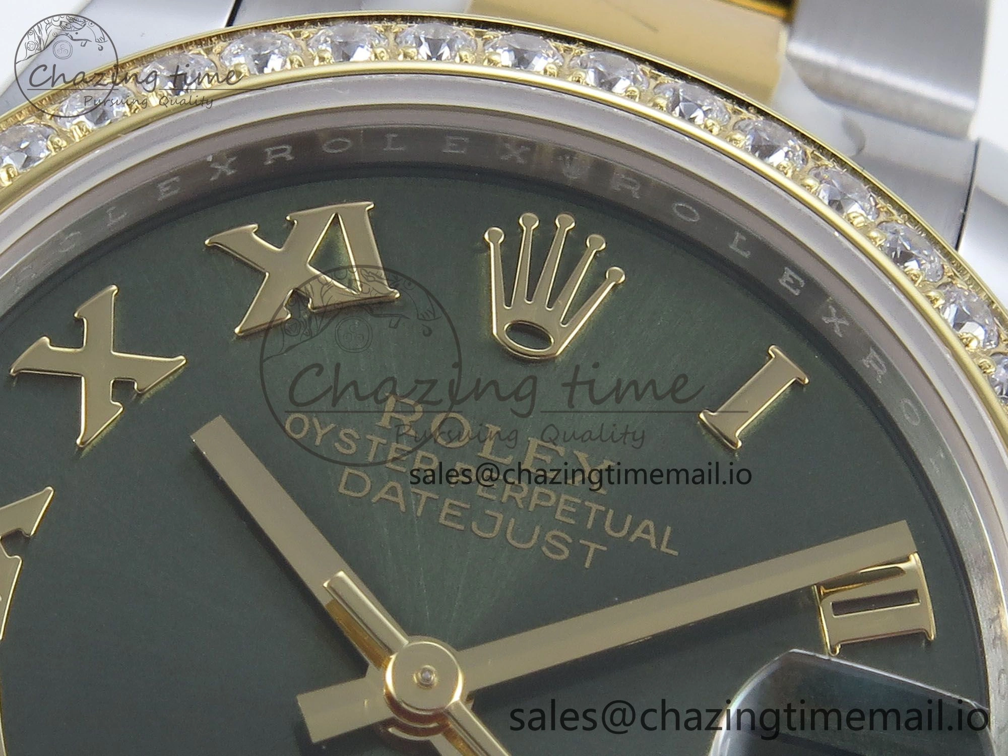 DateJust 31 278383RBR ARF 1:1 Best Edition 904L Steel Green Roman Diamonds Dial Diamonds Bezel on SS YG Oyster Bracelet ETA 2688