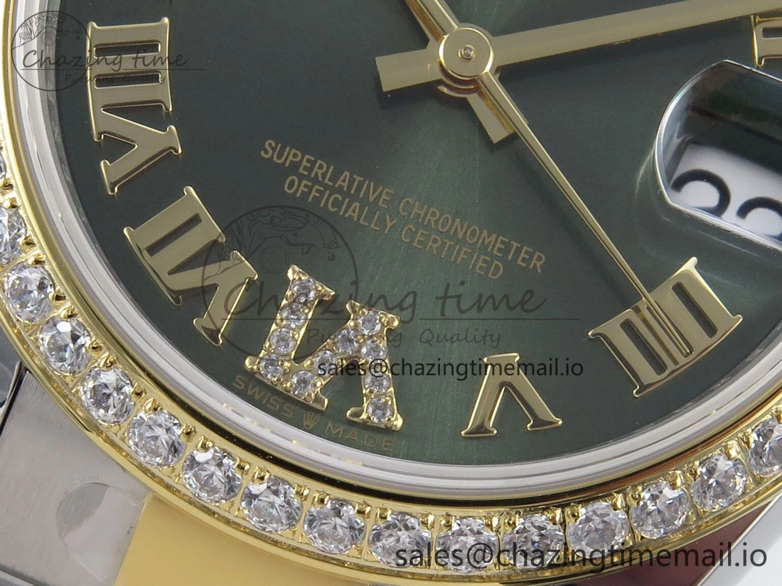 DateJust 31 278383RBR ARF 1:1 Best Edition 904L Steel Green Roman Diamonds Dial Diamonds Bezel on SS YG Oyster Bracelet ETA 2688
