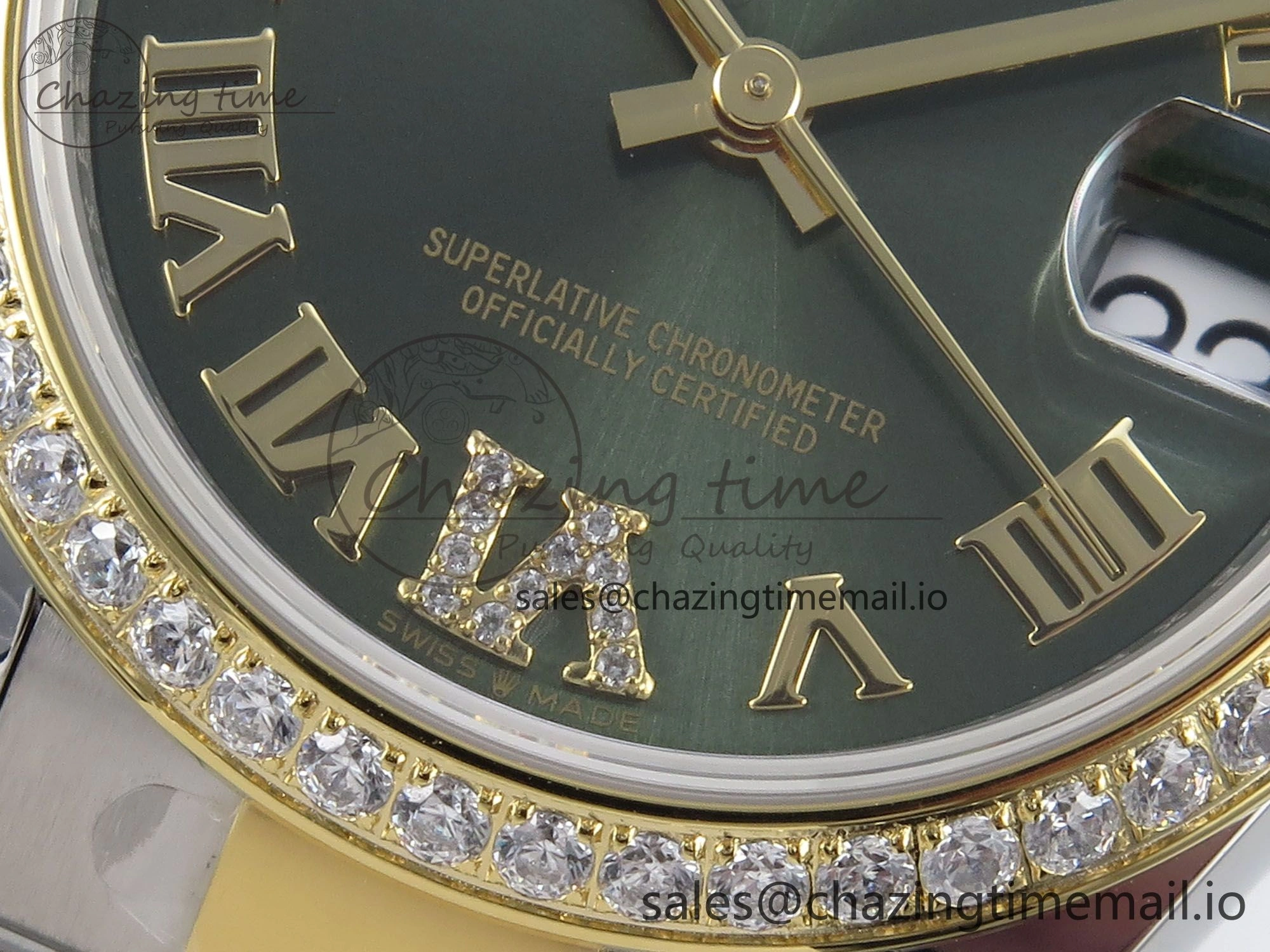 DateJust 31 278383RBR ARF 1:1 Best Edition 904L Steel Green Roman Diamonds Dial Diamonds Bezel on SS YG Oyster Bracelet ETA 2688