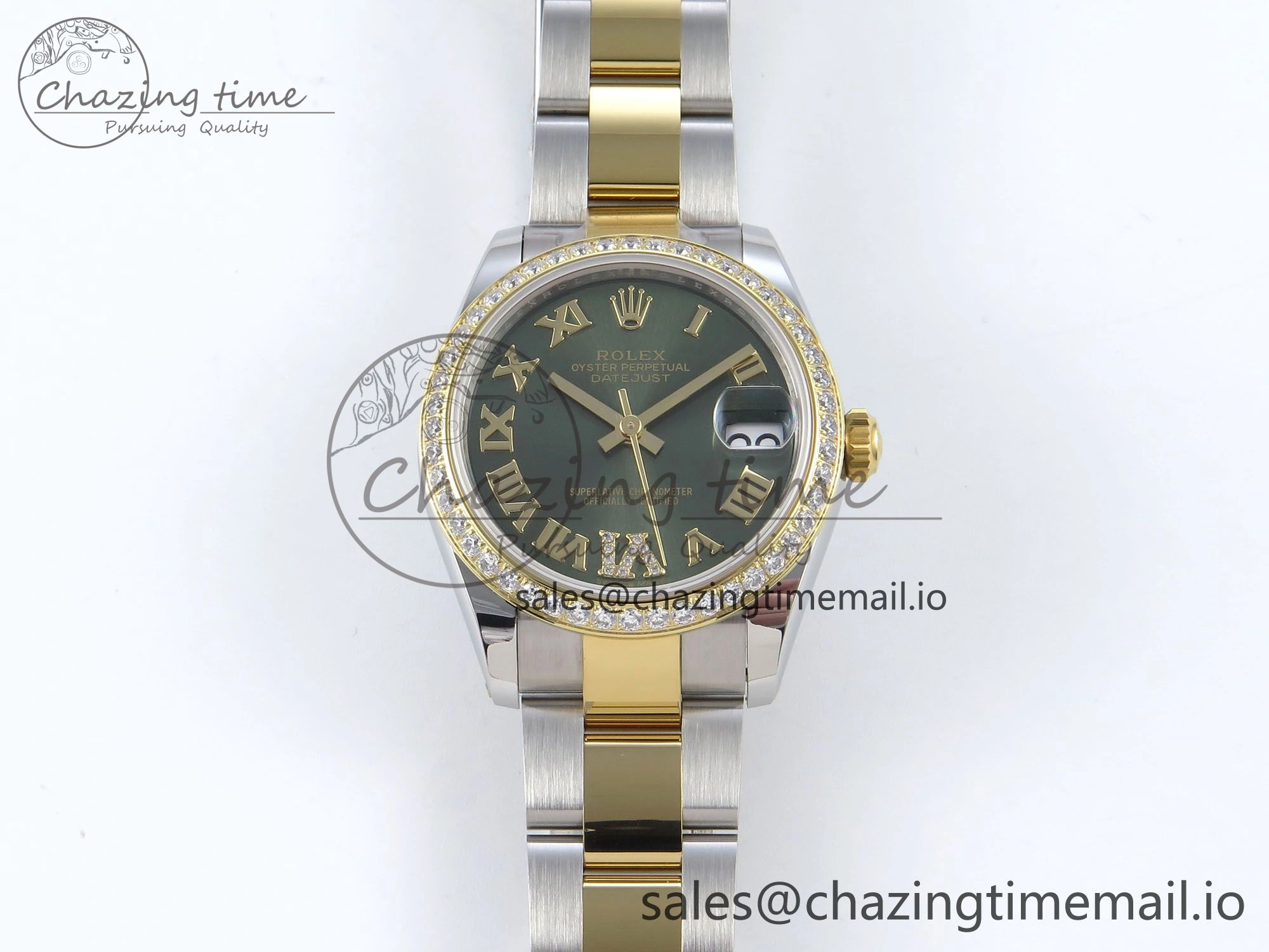 DateJust 31 278383RBR ARF 1:1 Best Edition 904L Steel Green Roman Diamonds Dial Diamonds Bezel on SS YG Oyster Bracelet ETA 2688