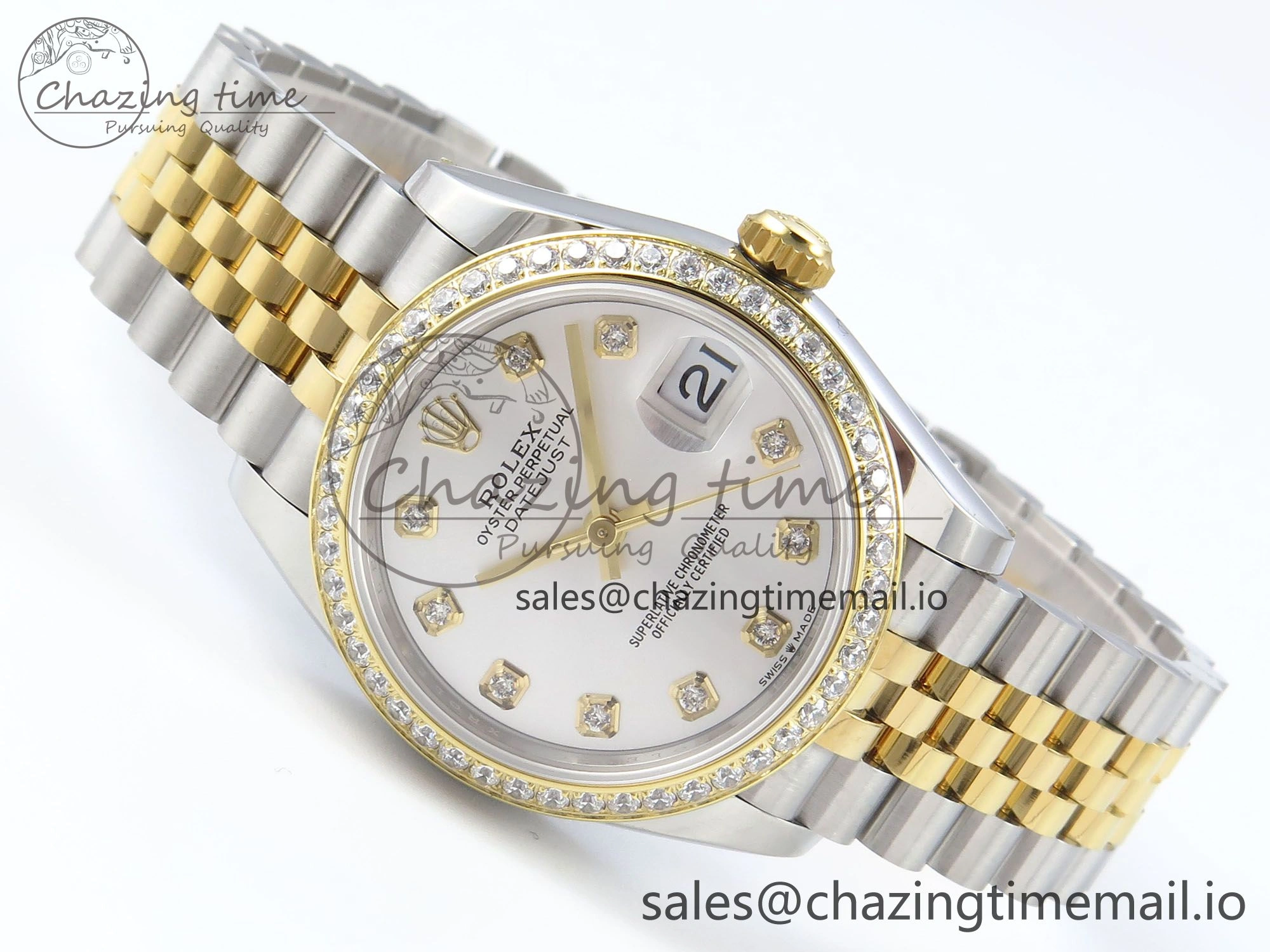 DateJust 31 278383RBR ARF 1:1 Best Edition 904L Steel Silver Diamonds Dial Diamonds Bezel on SS YG Jubilee Bracelet ETA 2688