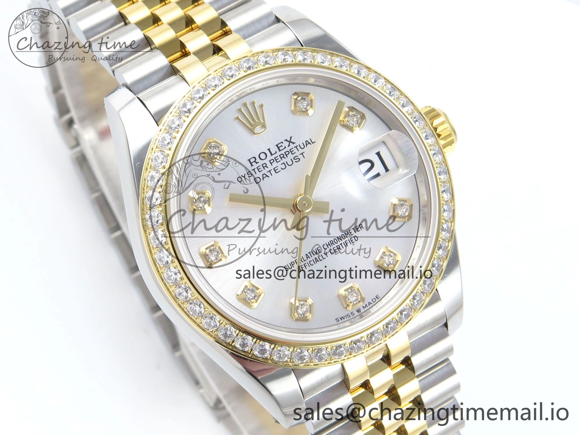 DateJust 31 278383RBR ARF 1:1 Best Edition 904L Steel Silver Diamonds Dial Diamonds Bezel on SS YG Jubilee Bracelet ETA 2688