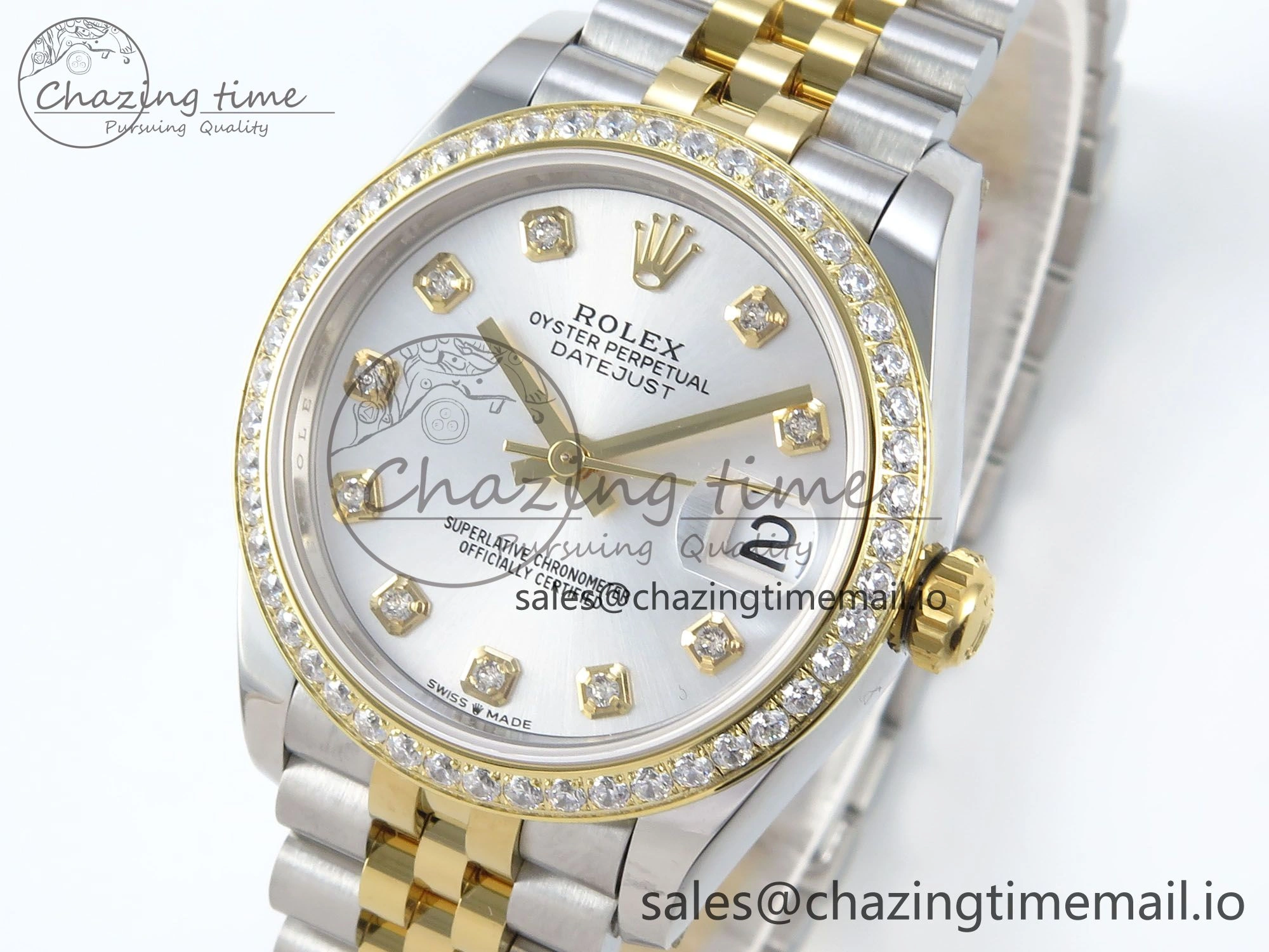 DateJust 31 278383RBR ARF 1:1 Best Edition 904L Steel Silver Diamonds Dial Diamonds Bezel on SS YG Jubilee Bracelet ETA 2688
