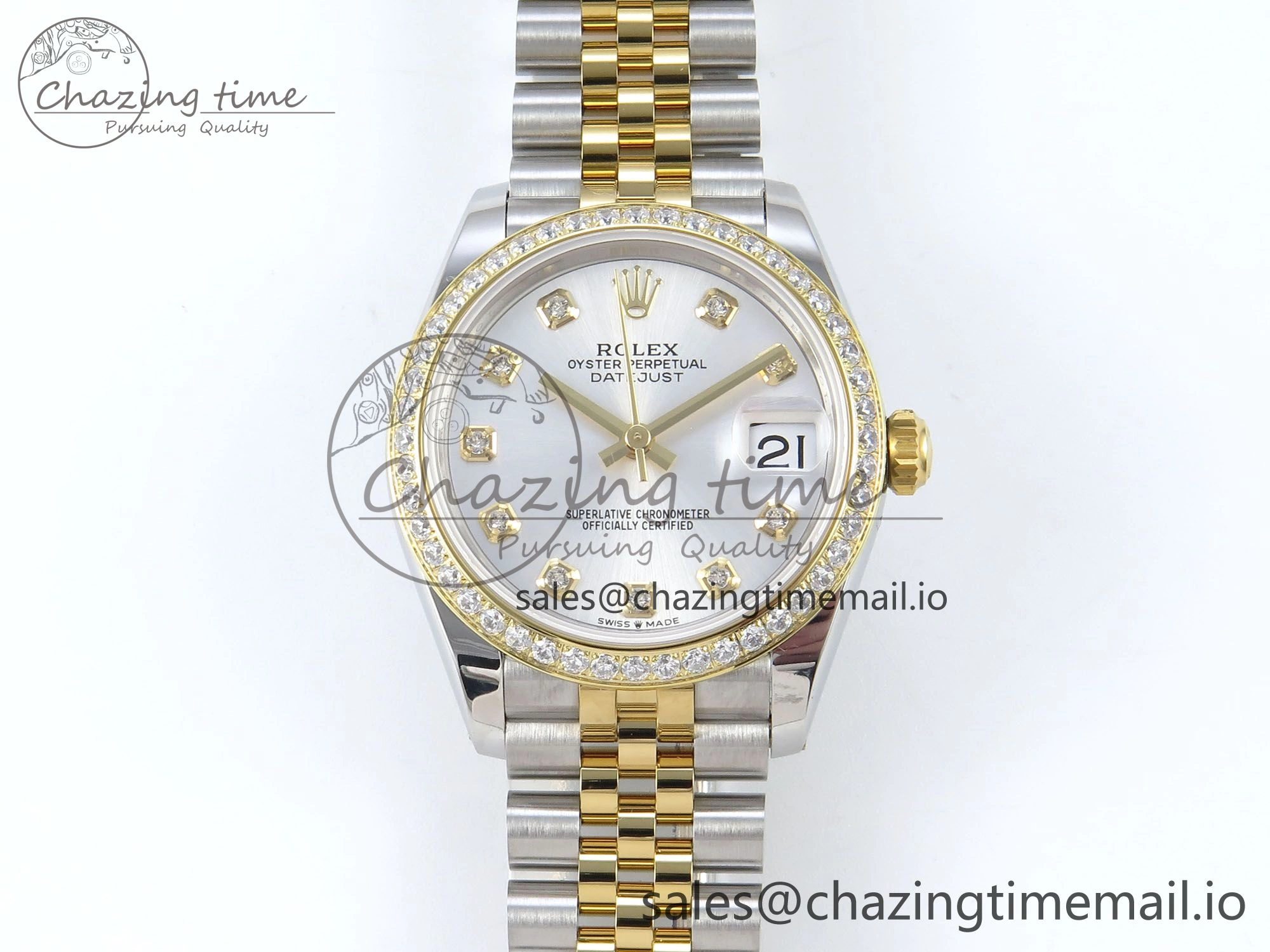 DateJust 31 278383RBR ARF 1:1 Best Edition 904L Steel Silver Diamonds Dial Diamonds Bezel on SS YG Jubilee Bracelet ETA 2688