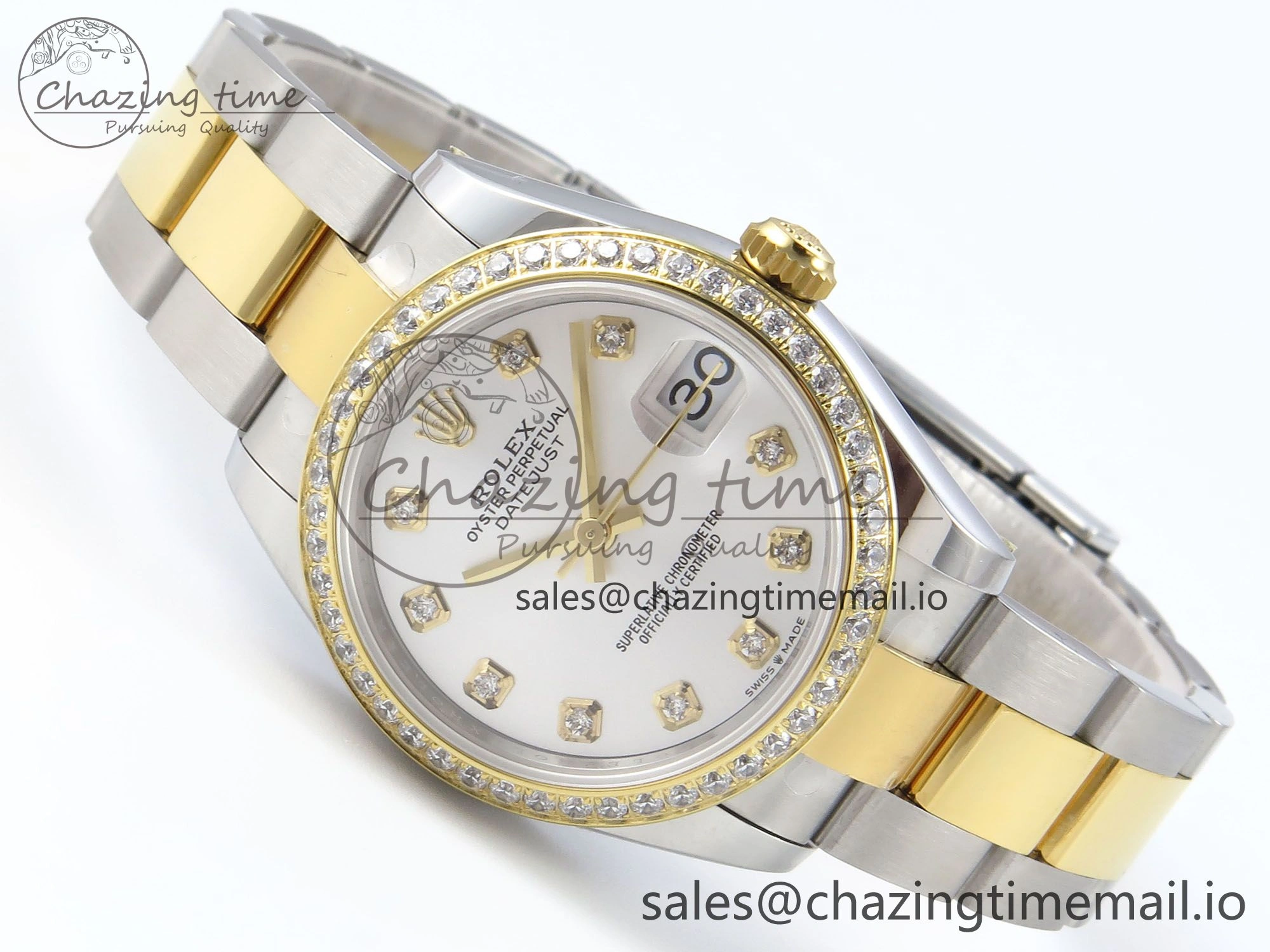 DateJust 31 278383RBR ARF 1:1 Best Edition 904L Steel Silver Diamonds Dial Diamonds Bezel on SS YG Oyster Bracelet ETA 2688