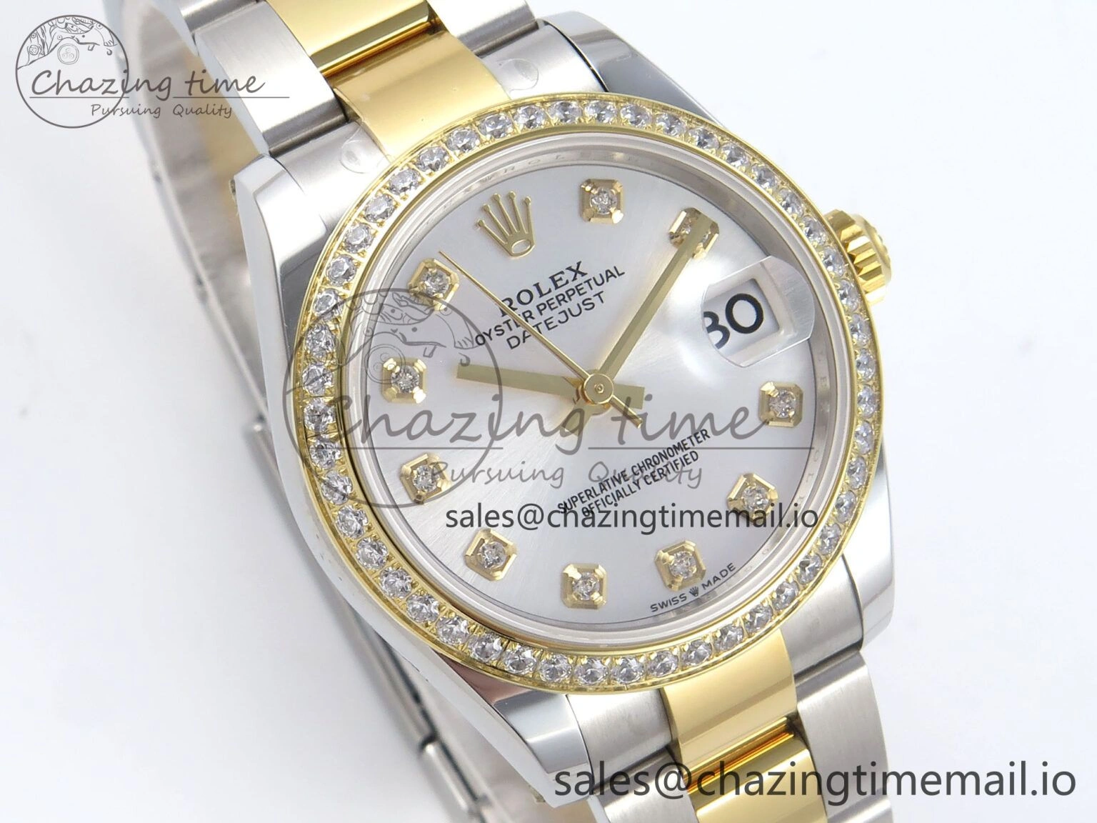 DateJust 31 278383RBR ARF 1:1 Best Edition 904L Steel Silver Diamonds Dial Diamonds Bezel on SS YG Oyster Bracelet ETA 2688