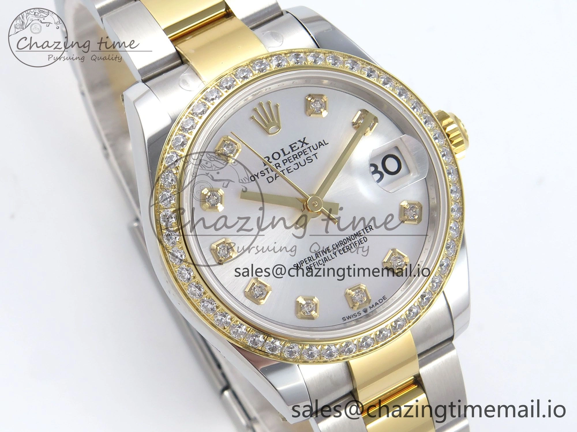 DateJust 31 278383RBR ARF 1:1 Best Edition 904L Steel Silver Diamonds Dial Diamonds Bezel on SS YG Oyster Bracelet ETA 2688