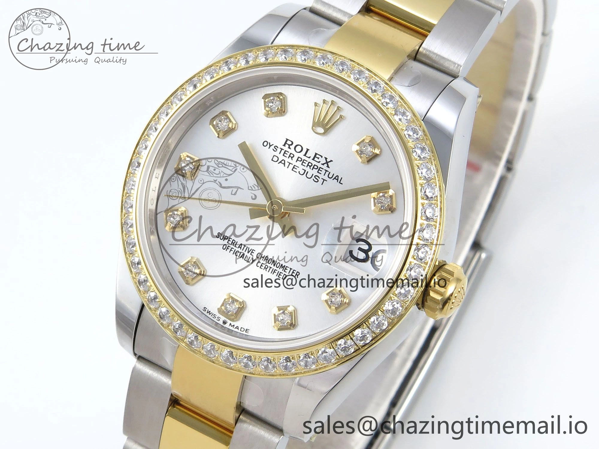 DateJust 31 278383RBR ARF 1:1 Best Edition 904L Steel Silver Diamonds Dial Diamonds Bezel on SS YG Oyster Bracelet ETA 2688
