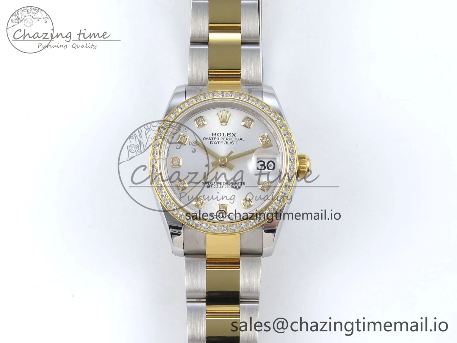 DateJust 31 278383RBR ARF 1:1 Best Edition 904L Steel Silver Diamonds Dial Diamonds Bezel on SS YG Oyster Bracelet ETA 2688