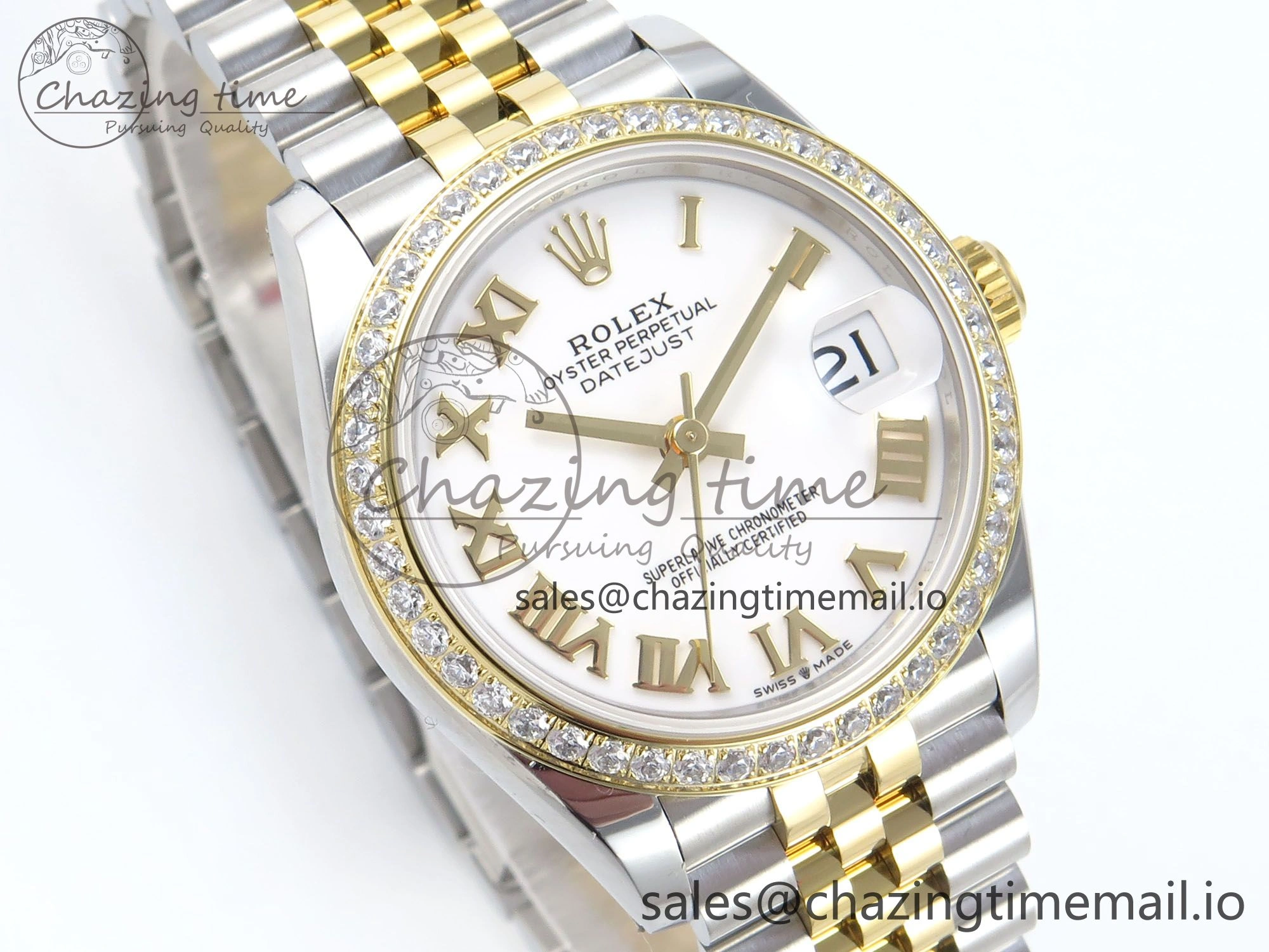 DateJust 31 278383RBR ARF 1:1 Best Edition 904L Steel White Roman Dial Diamonds Bezel on SS YG Jubilee Bracelet ETA 2688