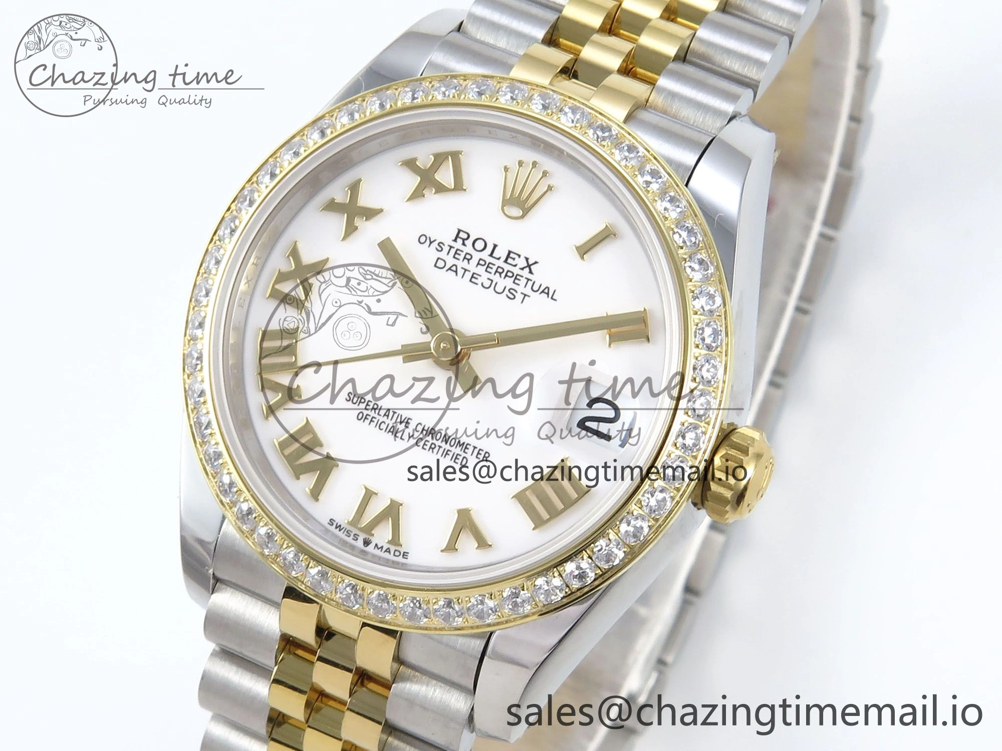DateJust 31 278383RBR ARF 1:1 Best Edition 904L Steel White Roman Dial Diamonds Bezel on SS YG Jubilee Bracelet ETA 2688