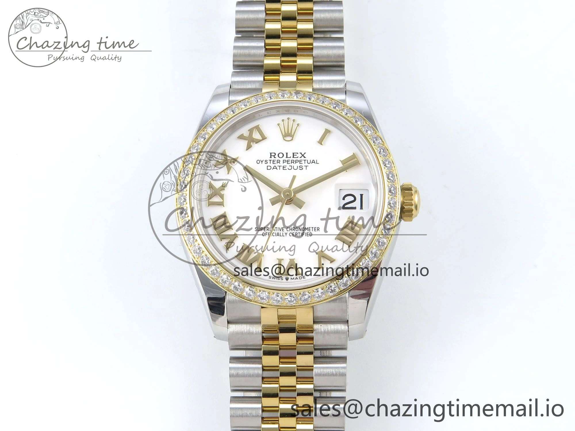 DateJust 31 278383RBR ARF 1:1 Best Edition 904L Steel White Roman Dial Diamonds Bezel on SS YG Jubilee Bracelet ETA 2688