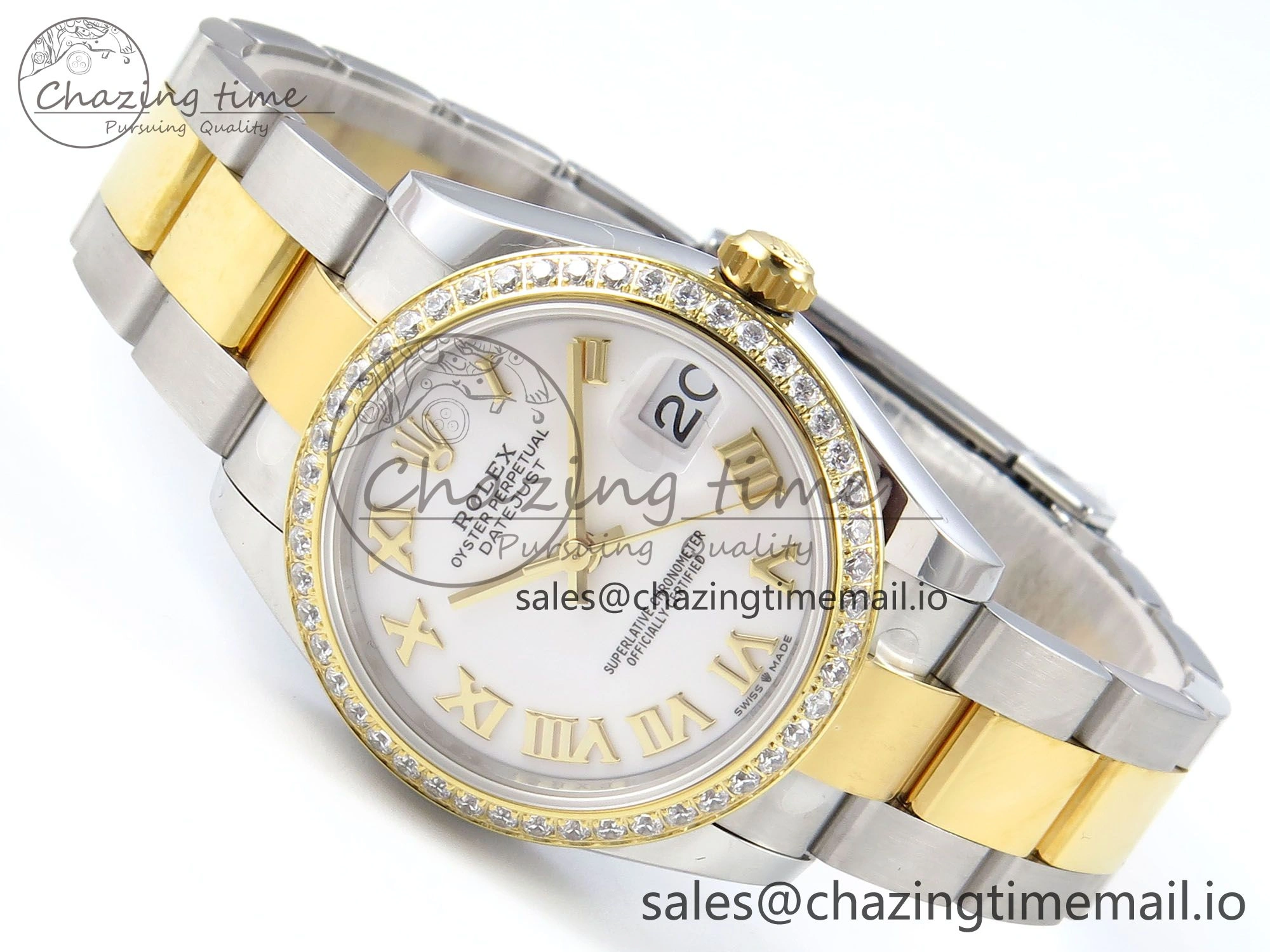 DateJust 31 278383RBR ARF 1:1 Best Edition 904L Steel White Roman Dial Diamonds Bezel on SS YG Oyster Bracelet ETA 2688