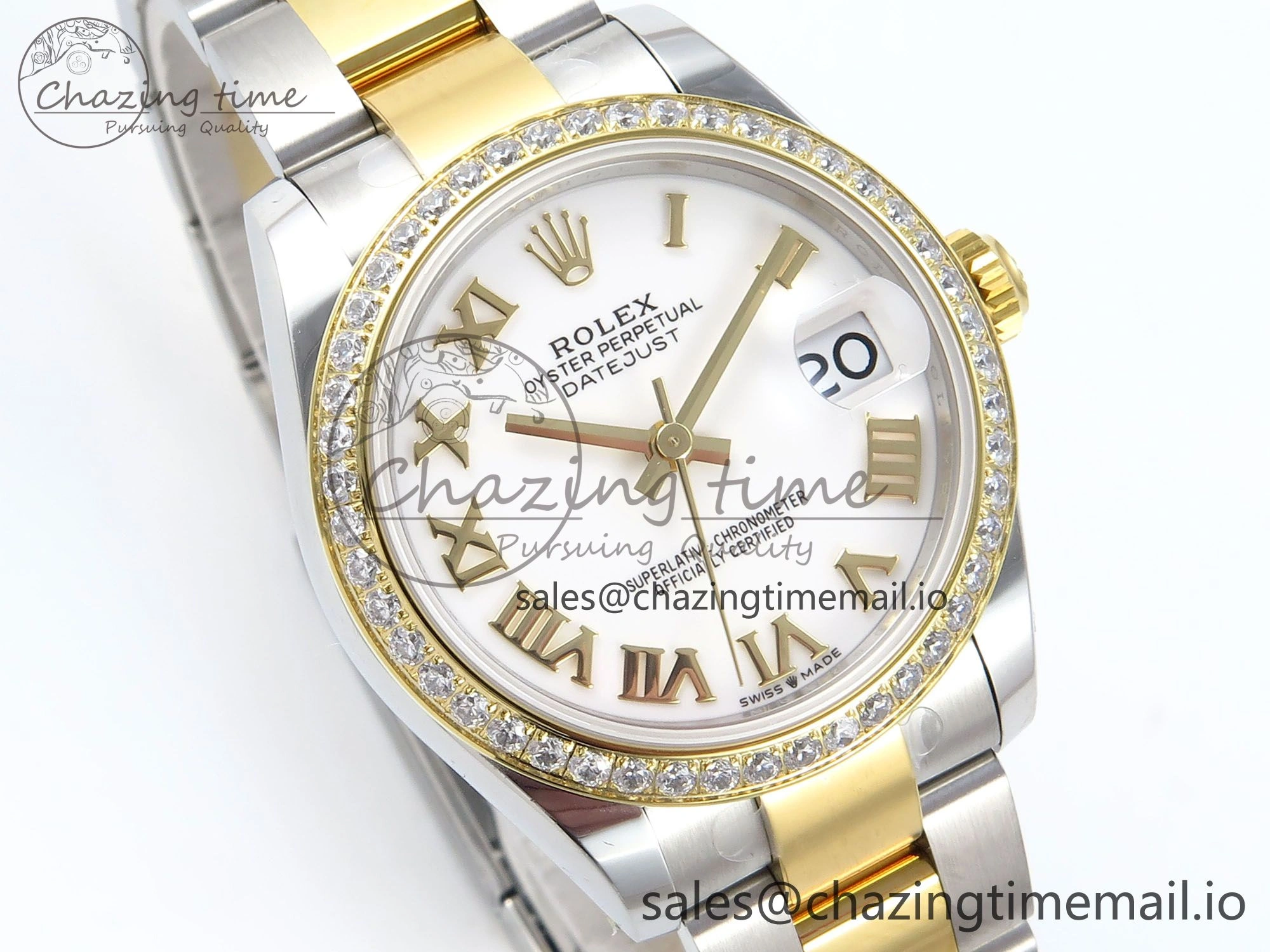 DateJust 31 278383RBR ARF 1:1 Best Edition 904L Steel White Roman Dial Diamonds Bezel on SS YG Oyster Bracelet ETA 2688