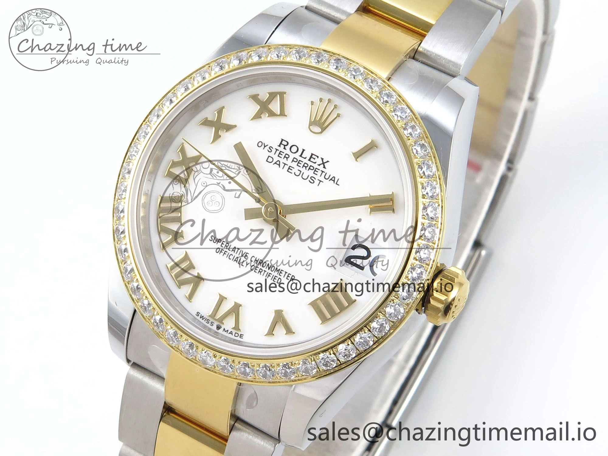 DateJust 31 278383RBR ARF 1:1 Best Edition 904L Steel White Roman Dial Diamonds Bezel on SS YG Oyster Bracelet ETA 2688