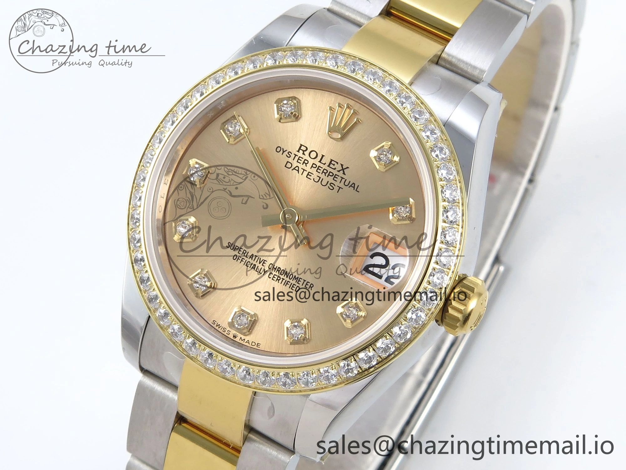 DateJust 31 278383RBR ARF 1:1 Best Edition 904L Steel YG Diamonds Dial Diamonds Bezel on SS YG Oyster Bracelet ETA 2688