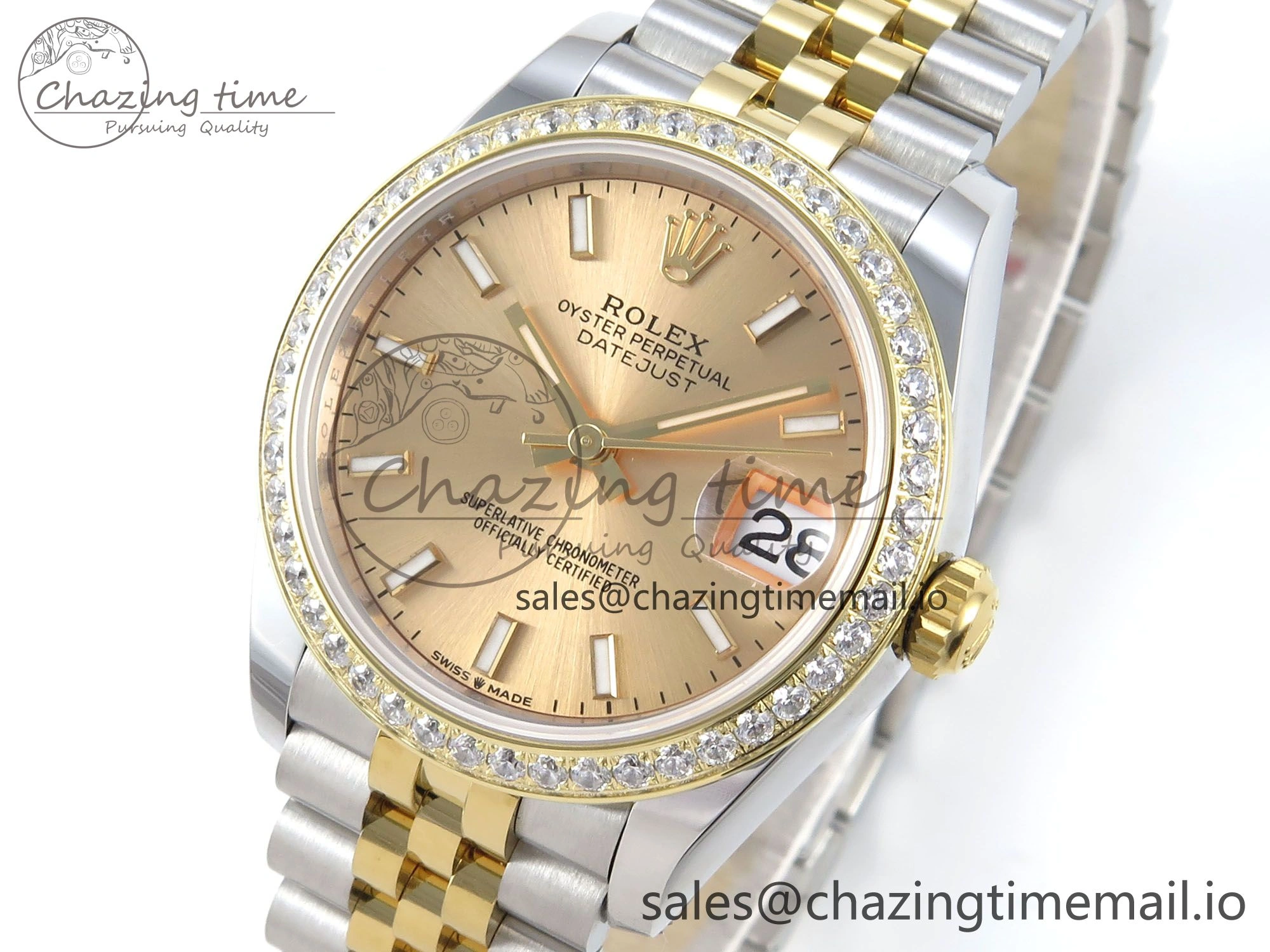 DateJust 31 278383RBR ARF 1:1 Best Edition 904L Steel YG Stick Dial Diamonds Bezel on SS YG Jubilee Bracelet ETA 2688