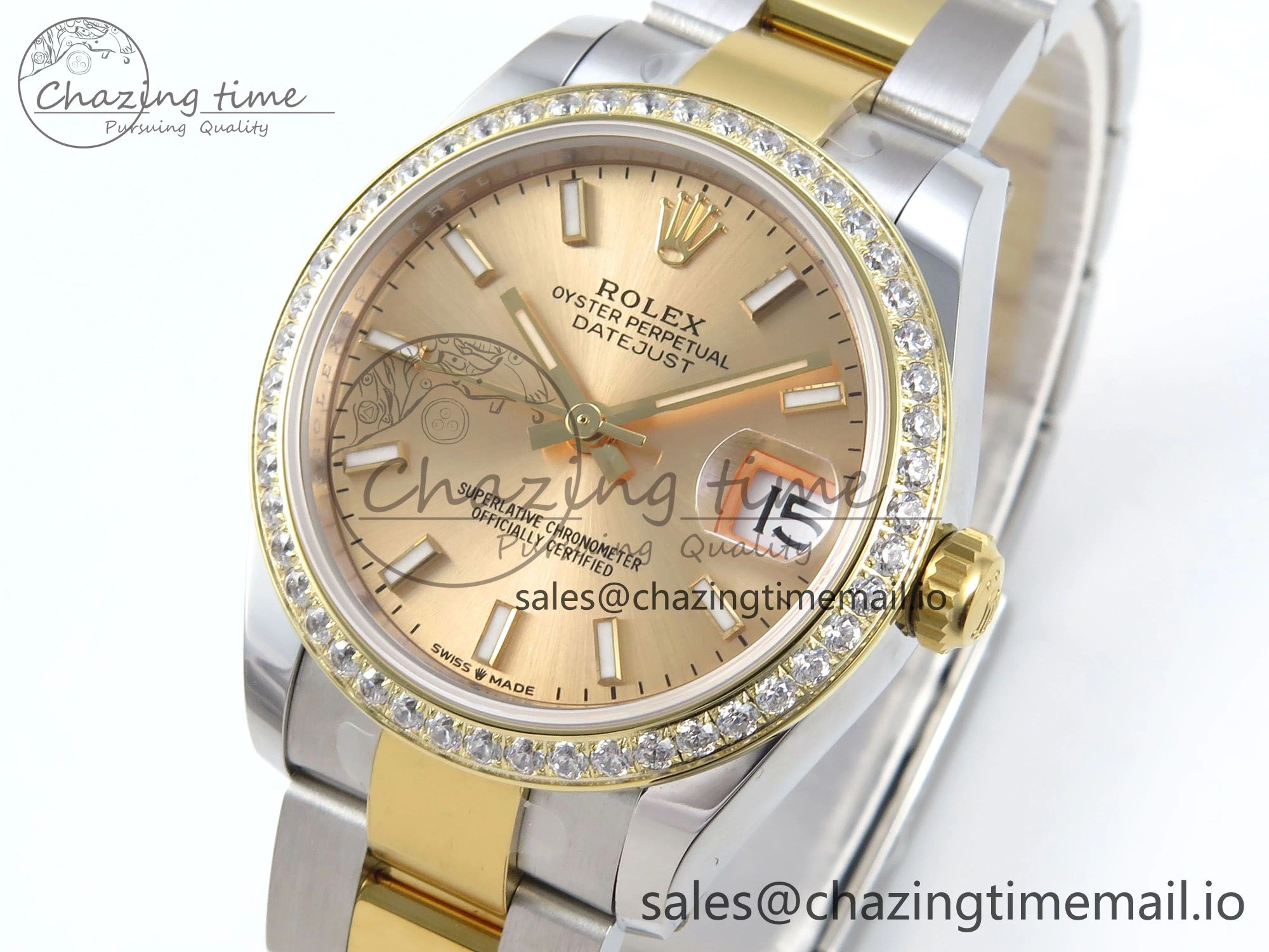 DateJust 31 278383RBR ARF 1:1 Best Edition 904L Steel YG Stick Dial Diamonds Bezel on SS YG Oyster Bracelet ETA 2688