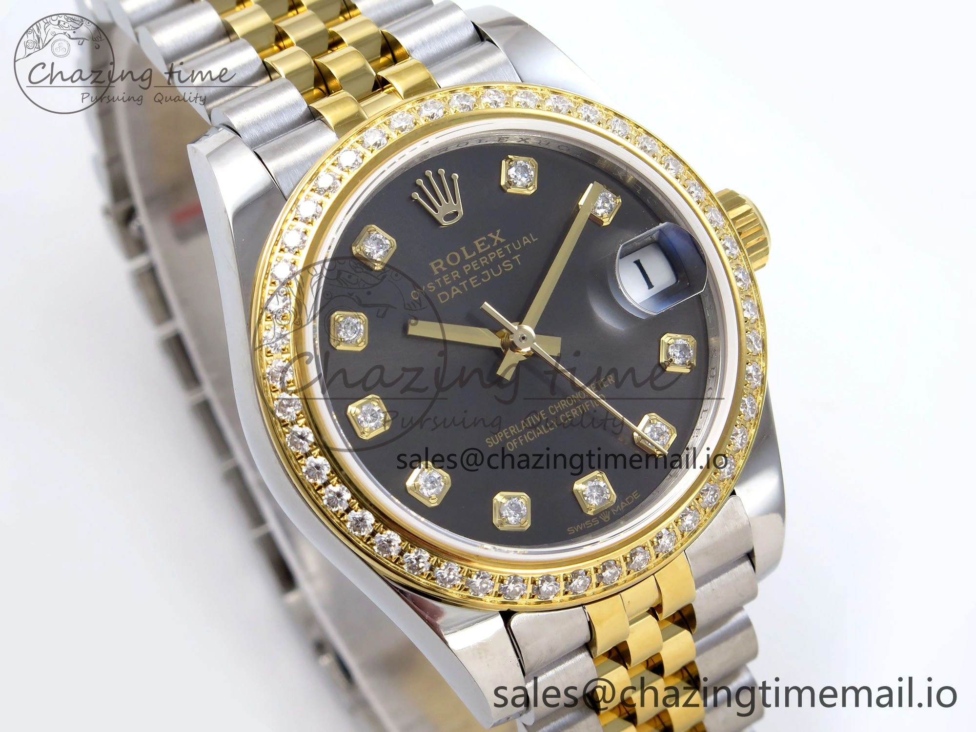 DateJust 31 278383RBR JARF 1:1 Best Edition 904L Steel Gray Diamonds Dial on SS YG Jubilee Bracelet HZ2236