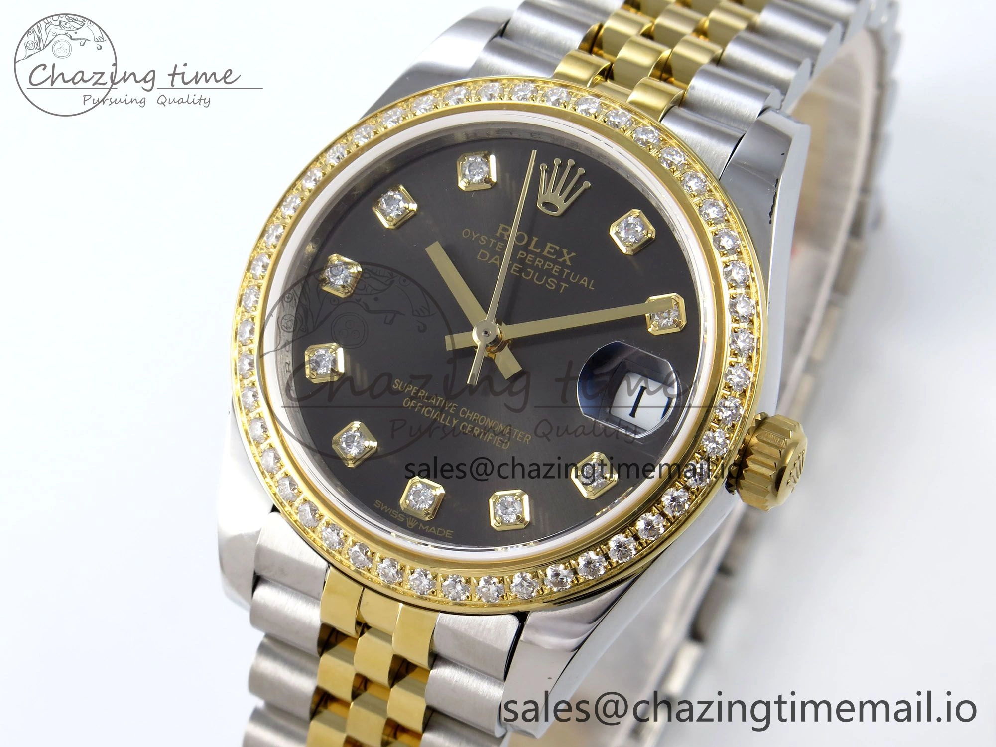 DateJust 31 278383RBR JARF 1:1 Best Edition 904L Steel Gray Diamonds Dial on SS YG Jubilee Bracelet HZ2236