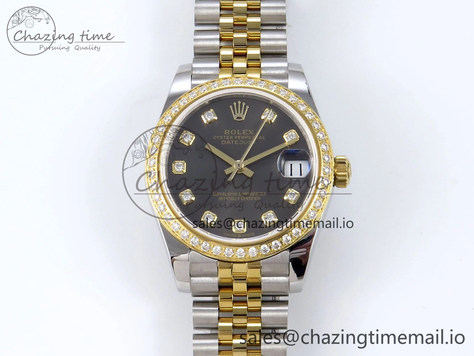 DateJust 31 278383RBR JARF 1:1 Best Edition 904L Steel Gray Diamonds Dial on SS YG Jubilee Bracelet HZ2236