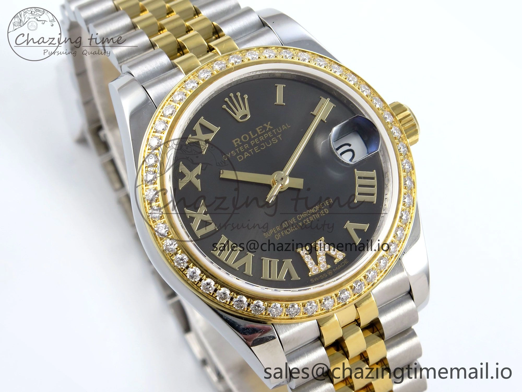 DateJust 31 278383RBR JARF 1:1 Best Edition 904L Steel Gray Roman Diamonds Dial on SS YG Jubilee Bracelet HZ2236