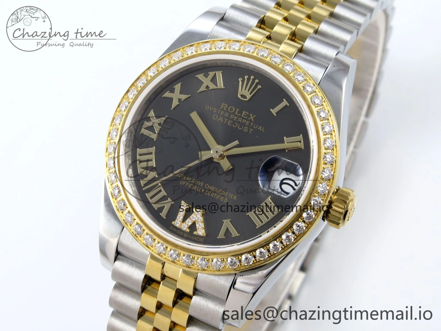 DateJust 31 278383RBR JARF 1:1 Best Edition 904L Steel Gray Roman Diamonds Dial on SS YG Jubilee Bracelet HZ2236