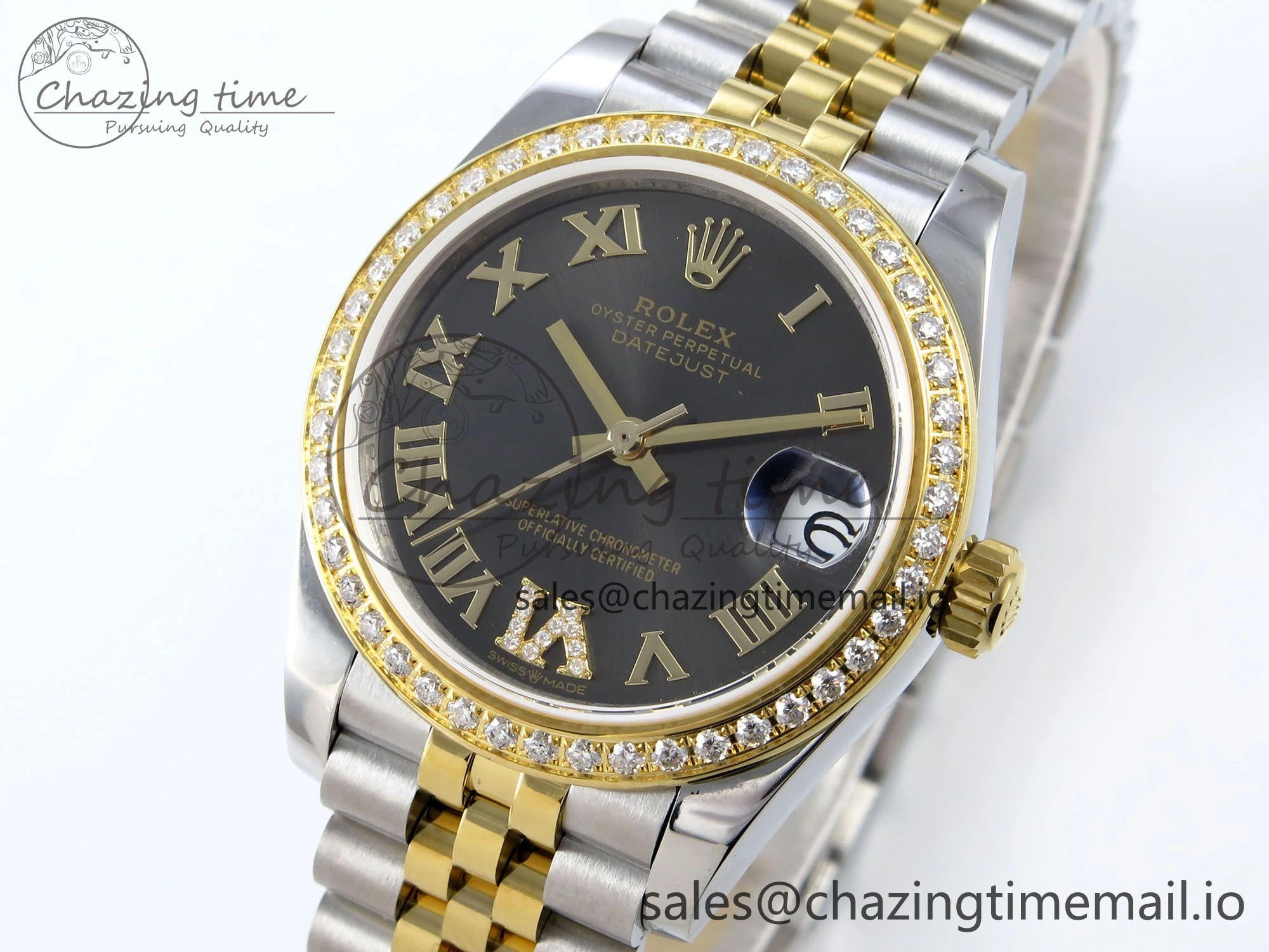 DateJust 31 278383RBR JARF 1:1 Best Edition 904L Steel Gray Roman Diamonds Dial on SS YG Jubilee Bracelet HZ2236