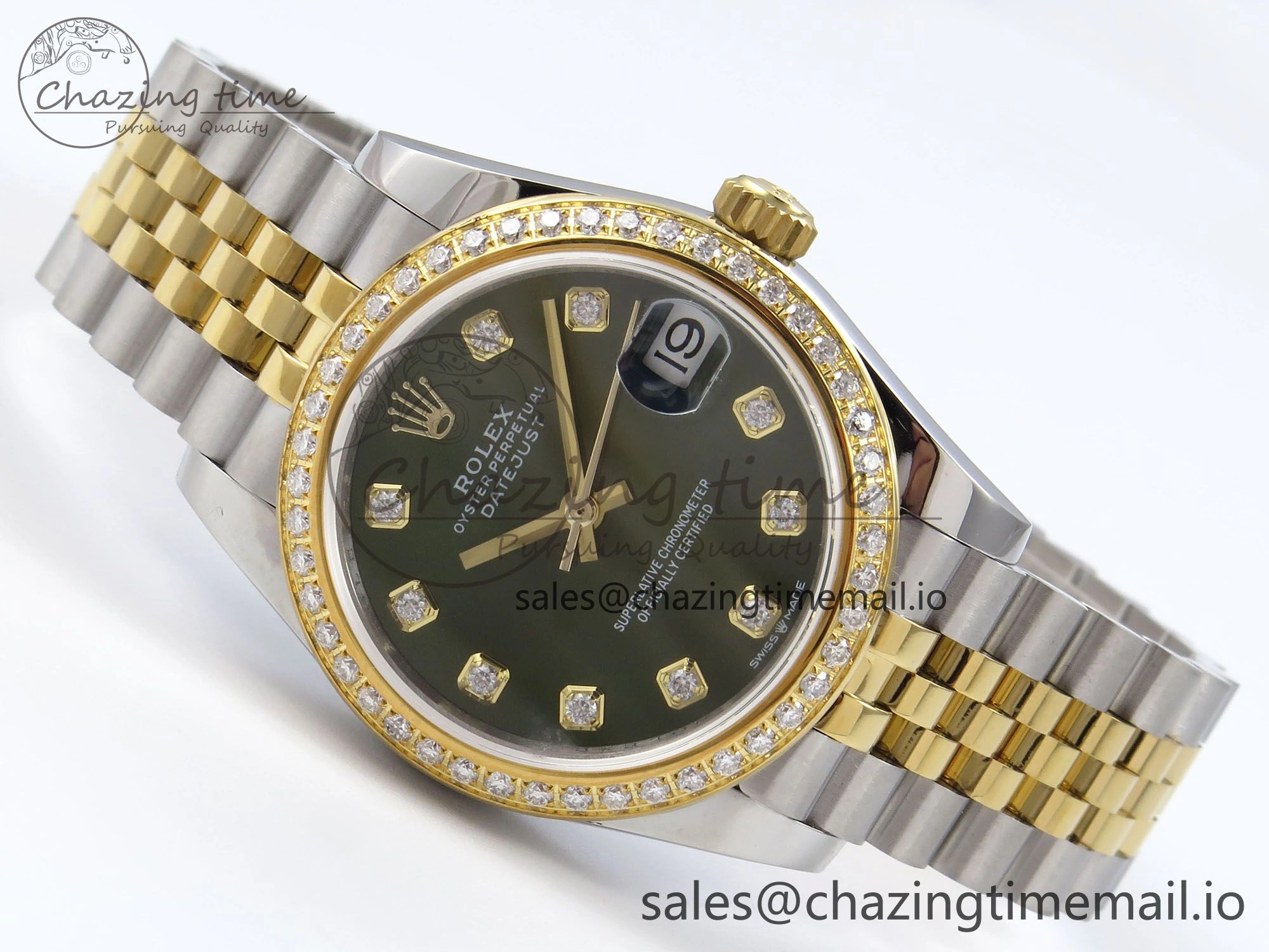 DateJust 31 278383RBR JARF 1:1 Best Edition 904L Steel Green Diamonds Dial on SS YG Jubilee Bracelet HZ2236