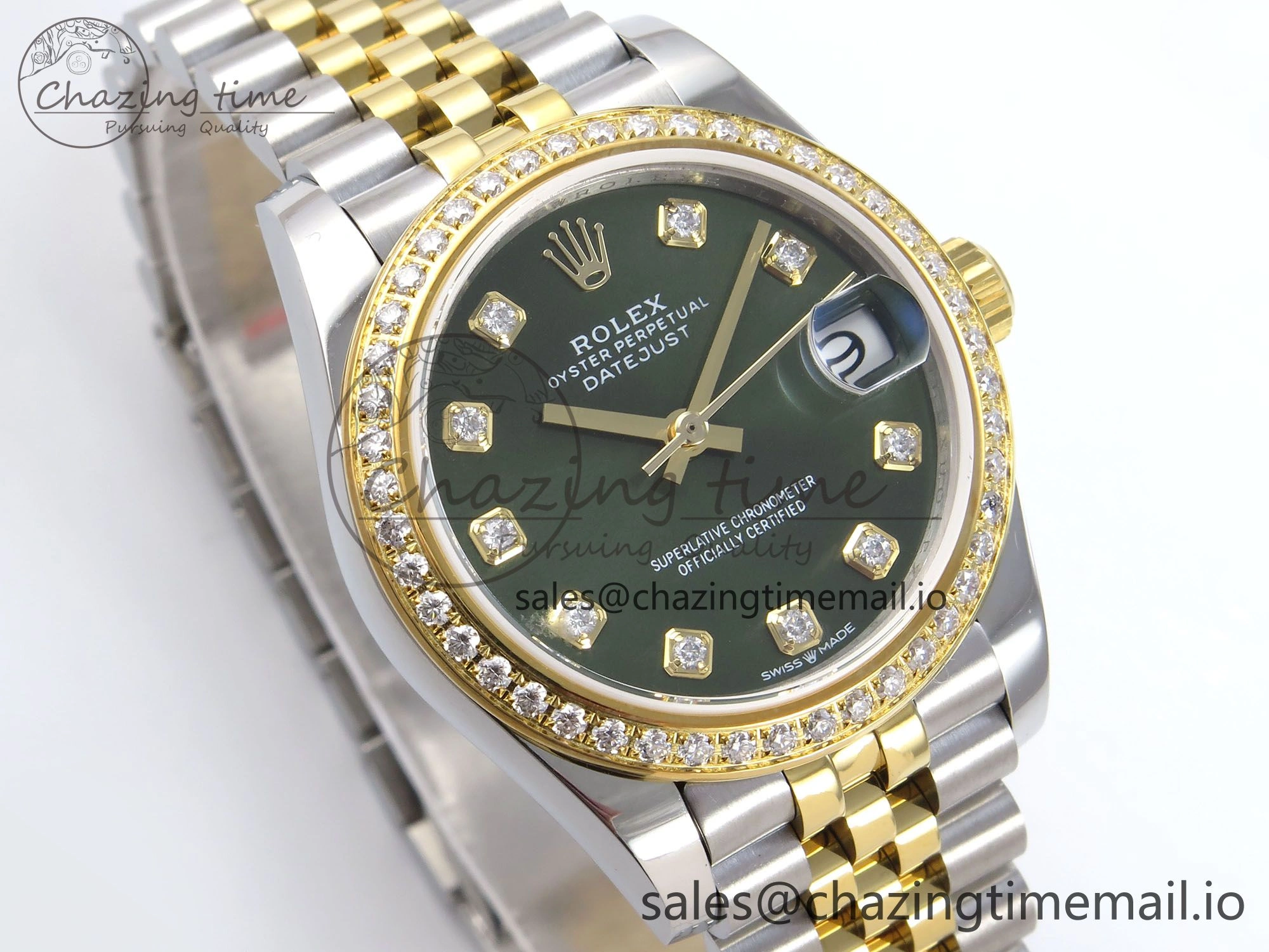 DateJust 31 278383RBR JARF 1:1 Best Edition 904L Steel Green Diamonds Dial on SS YG Jubilee Bracelet HZ2236