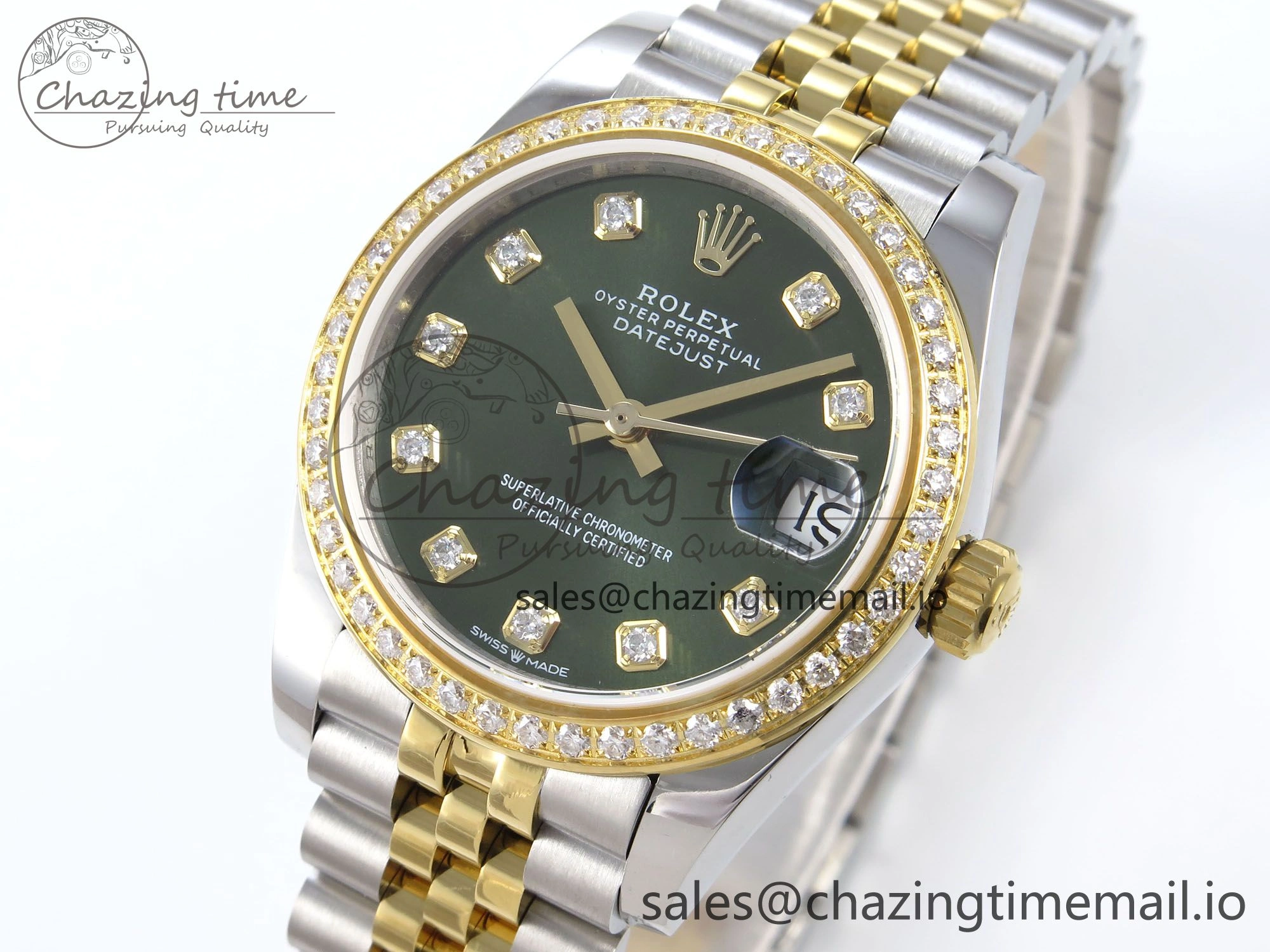 DateJust 31 278383RBR JARF 1:1 Best Edition 904L Steel Green Diamonds Dial on SS YG Jubilee Bracelet HZ2236
