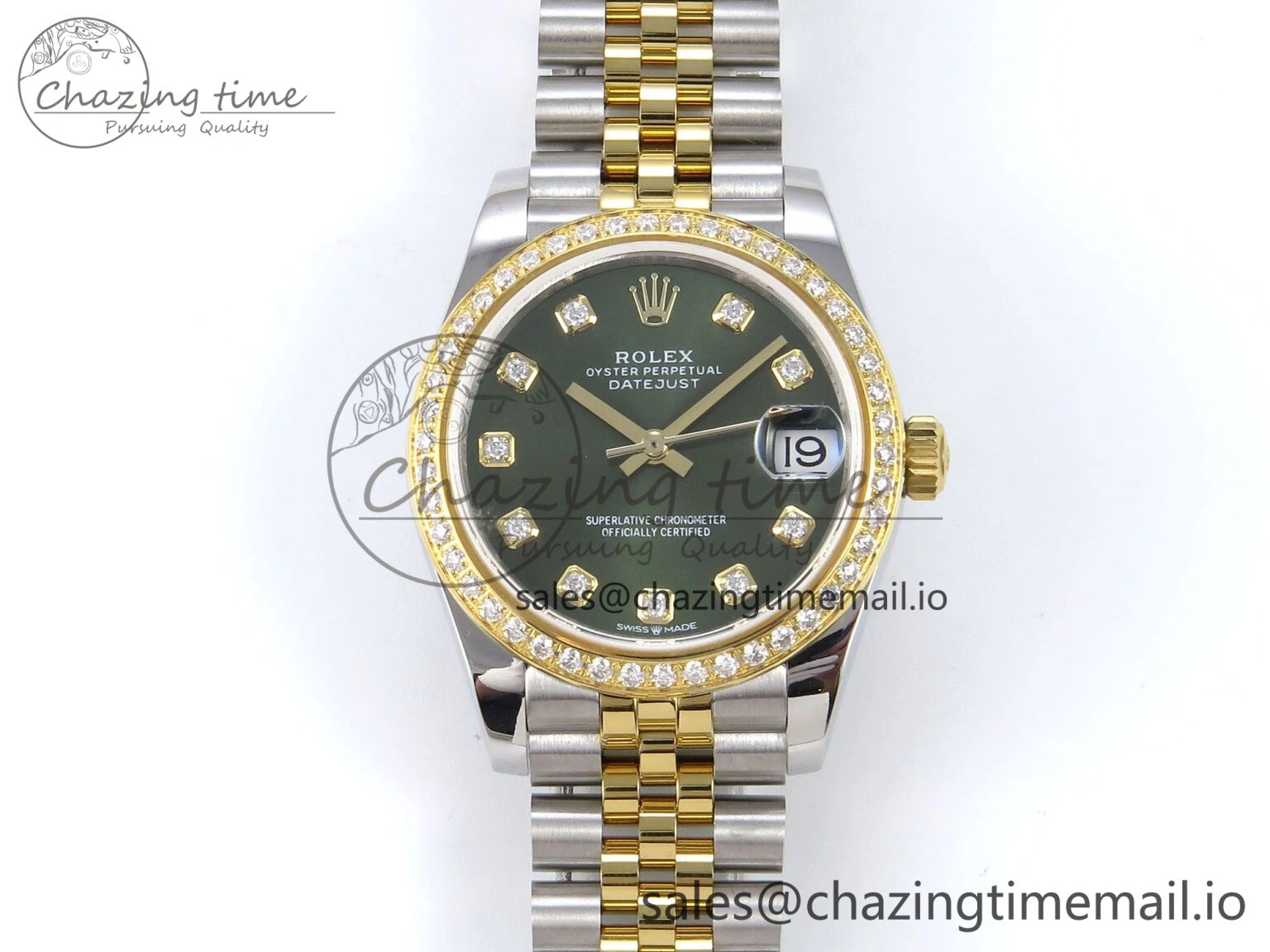 DateJust 31 278383RBR JARF 1:1 Best Edition 904L Steel Green Diamonds Dial on SS YG Jubilee Bracelet HZ2236