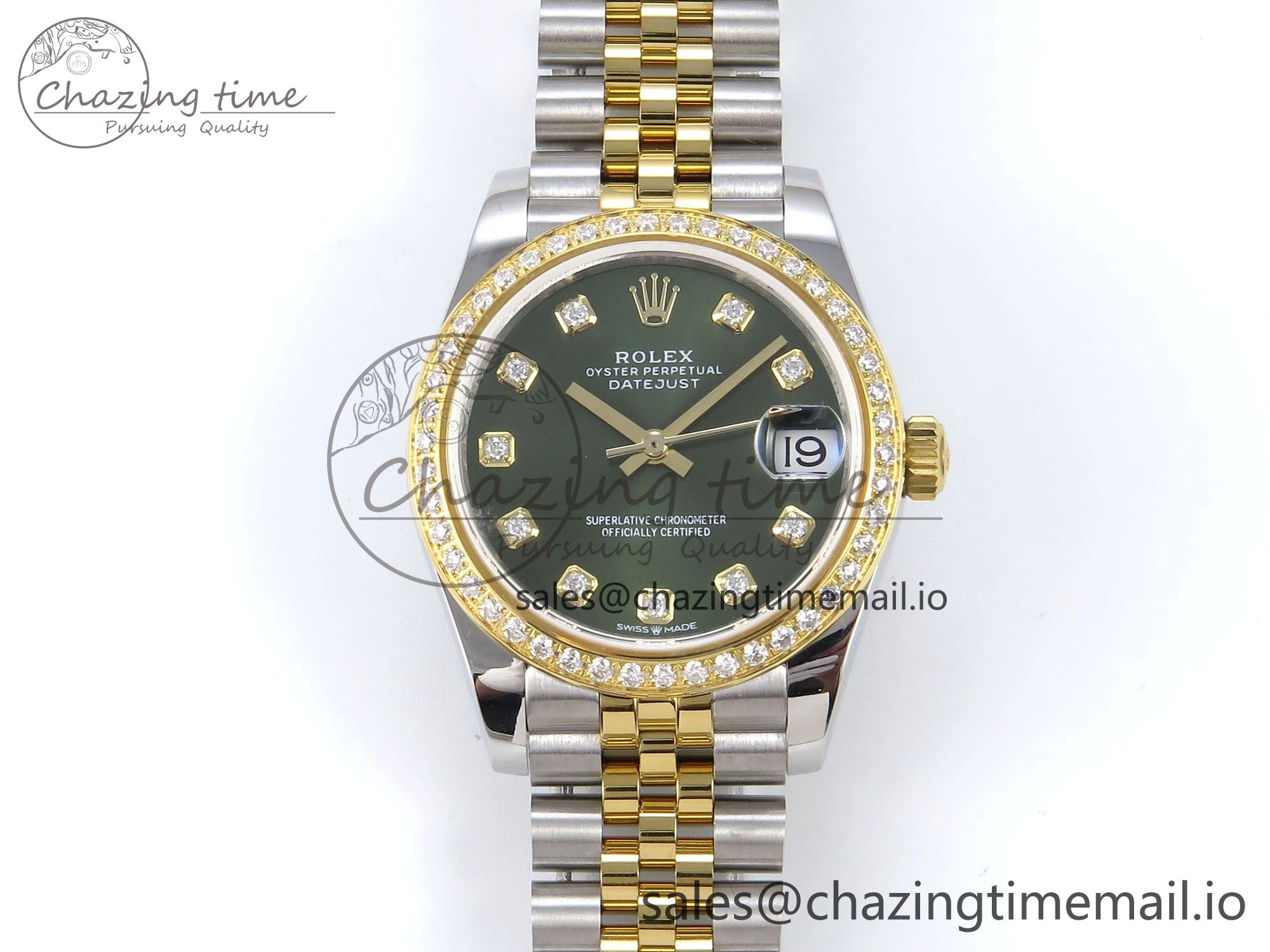 DateJust 31 278383RBR JARF 1:1 Best Edition 904L Steel Green Diamonds Dial on SS YG Jubilee Bracelet HZ2236