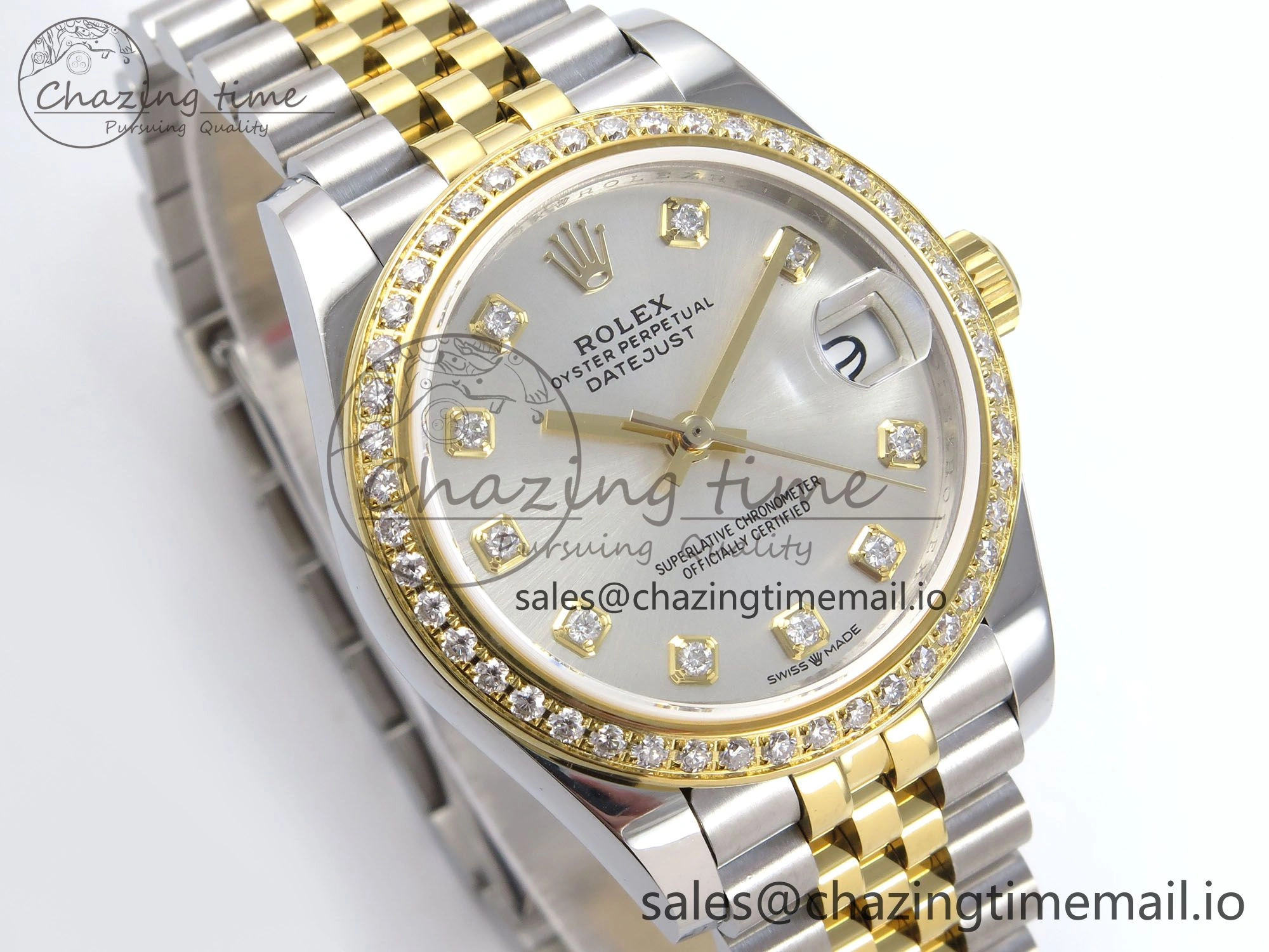 DateJust 31 278383RBR JARF 1:1 Best Edition 904L Steel Silver Diamonds Dial on SS YG Jubilee Bracelet HZ2236