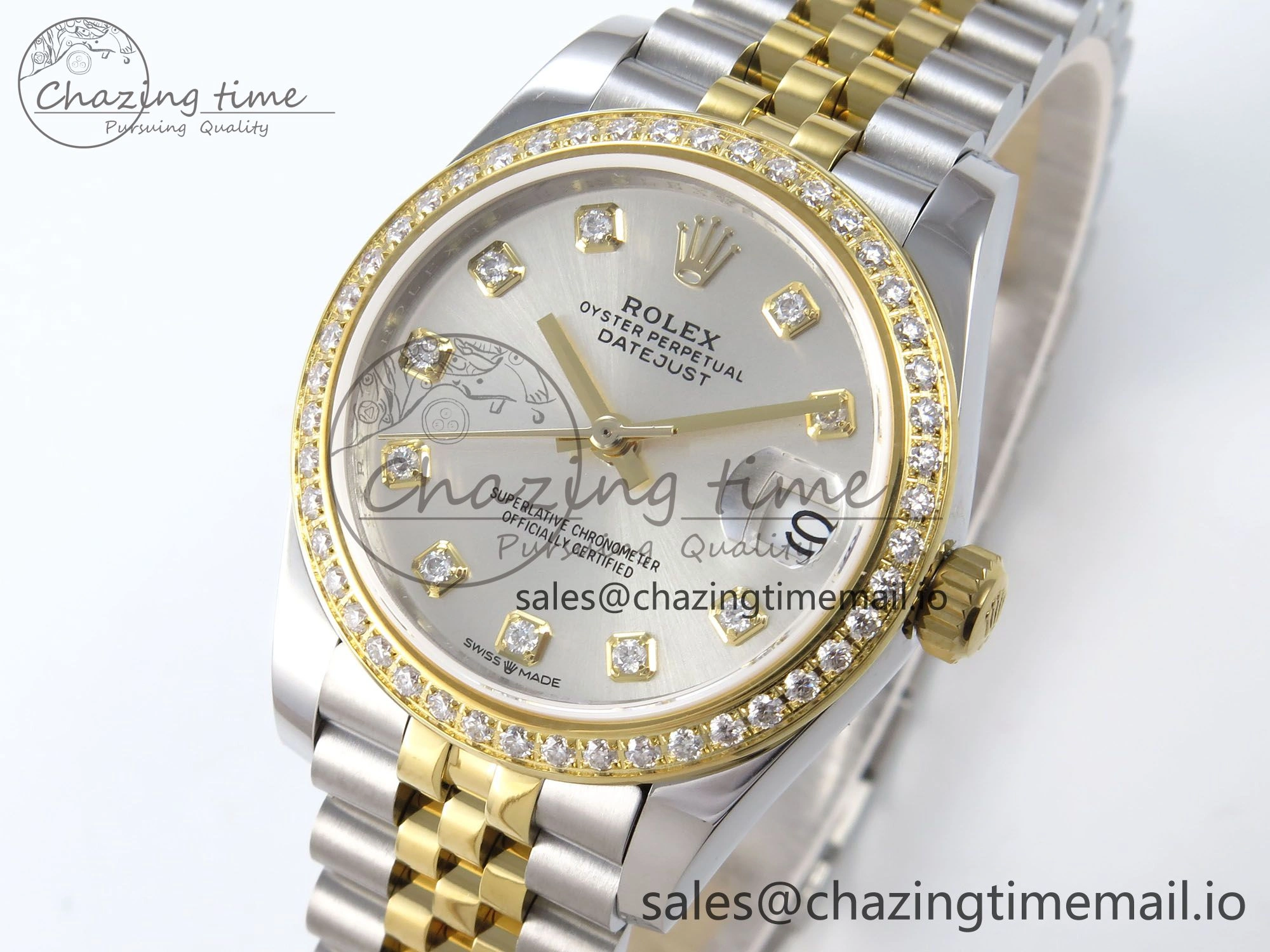 DateJust 31 278383RBR JARF 1:1 Best Edition 904L Steel Silver Diamonds Dial on SS YG Jubilee Bracelet HZ2236