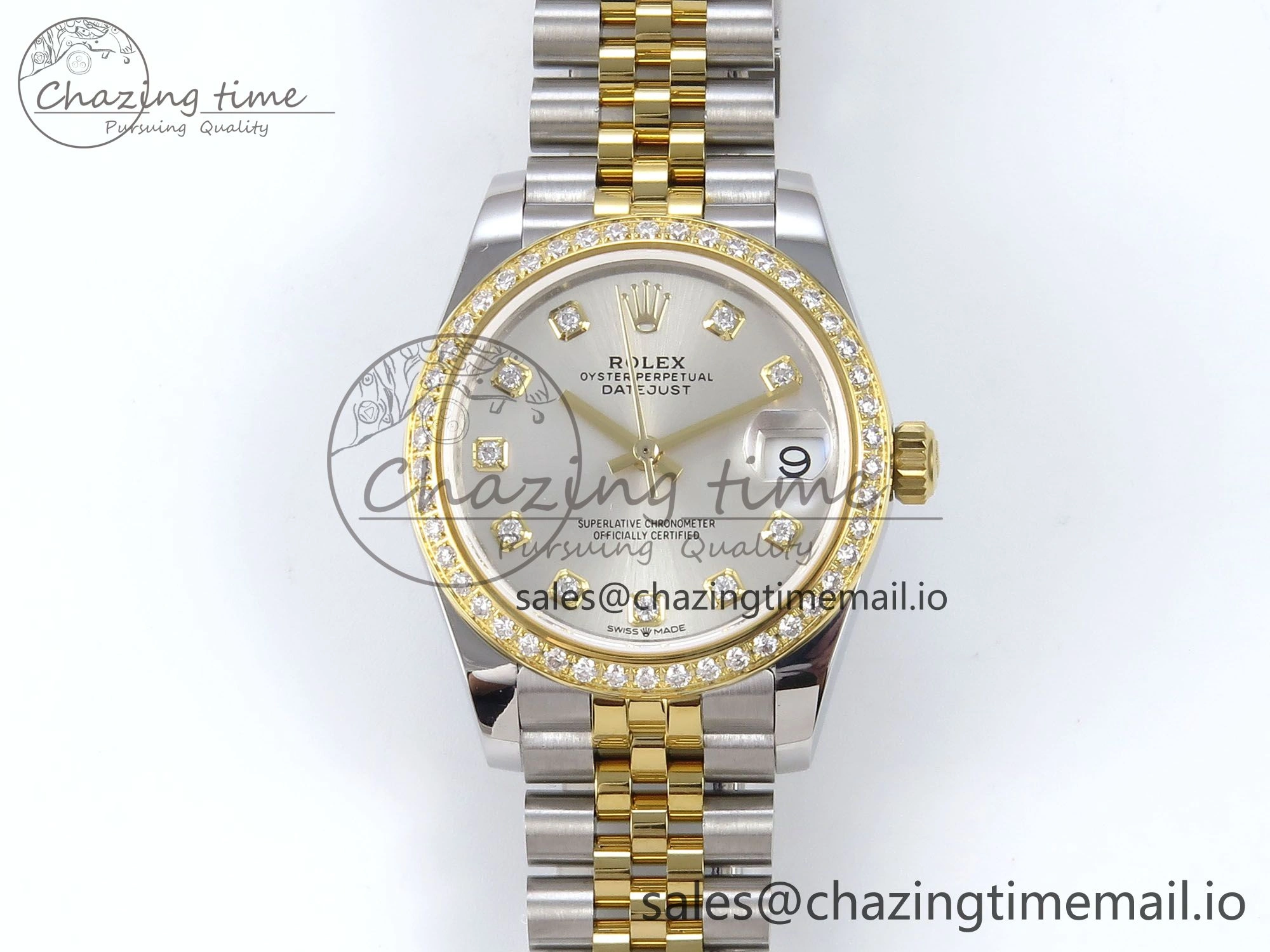 DateJust 31 278383RBR JARF 1:1 Best Edition 904L Steel Silver Diamonds Dial on SS YG Jubilee Bracelet HZ2236