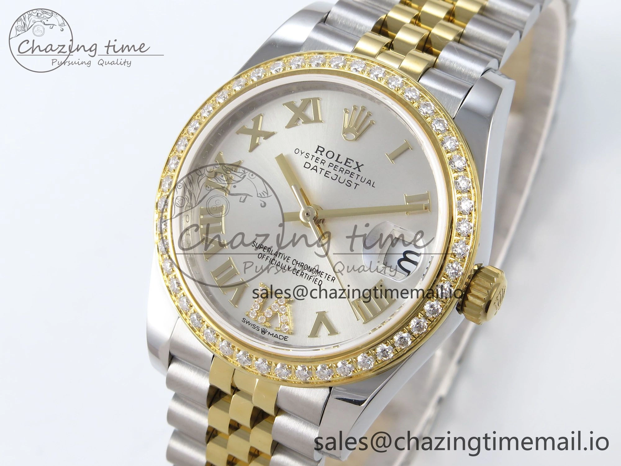 DateJust 31 278383RBR JARF 1:1 Best Edition 904L Steel Silver Roman Diamonds Dial on SS YG Jubilee Bracelet HZ2236