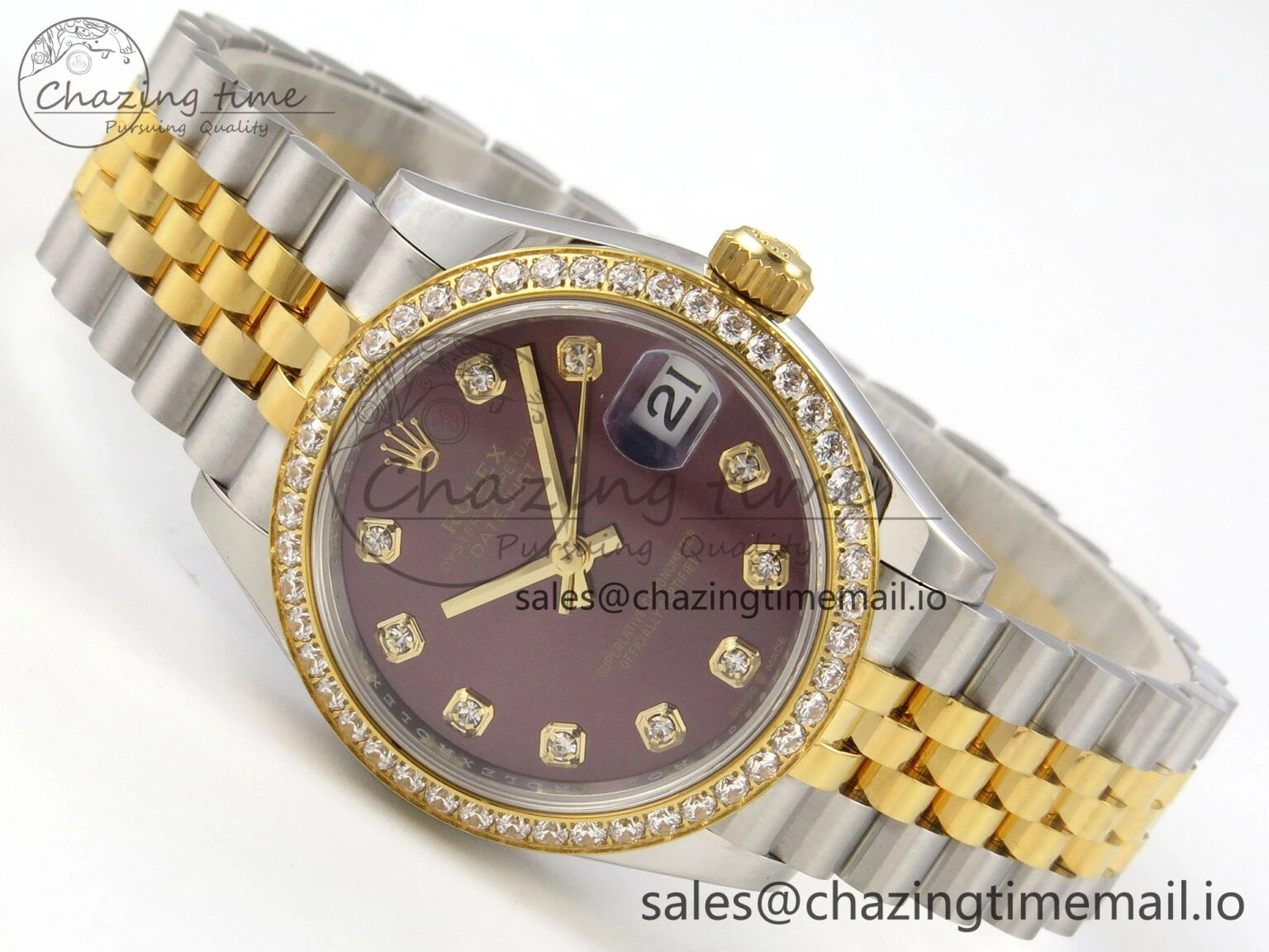 DateJust 31 278383RBR THBF 1:1 Best Edition 904L Steel Brown Diamonds Dial Diamonds Bezel on SS YG Jubilee Bracelet HZ Cal.2236