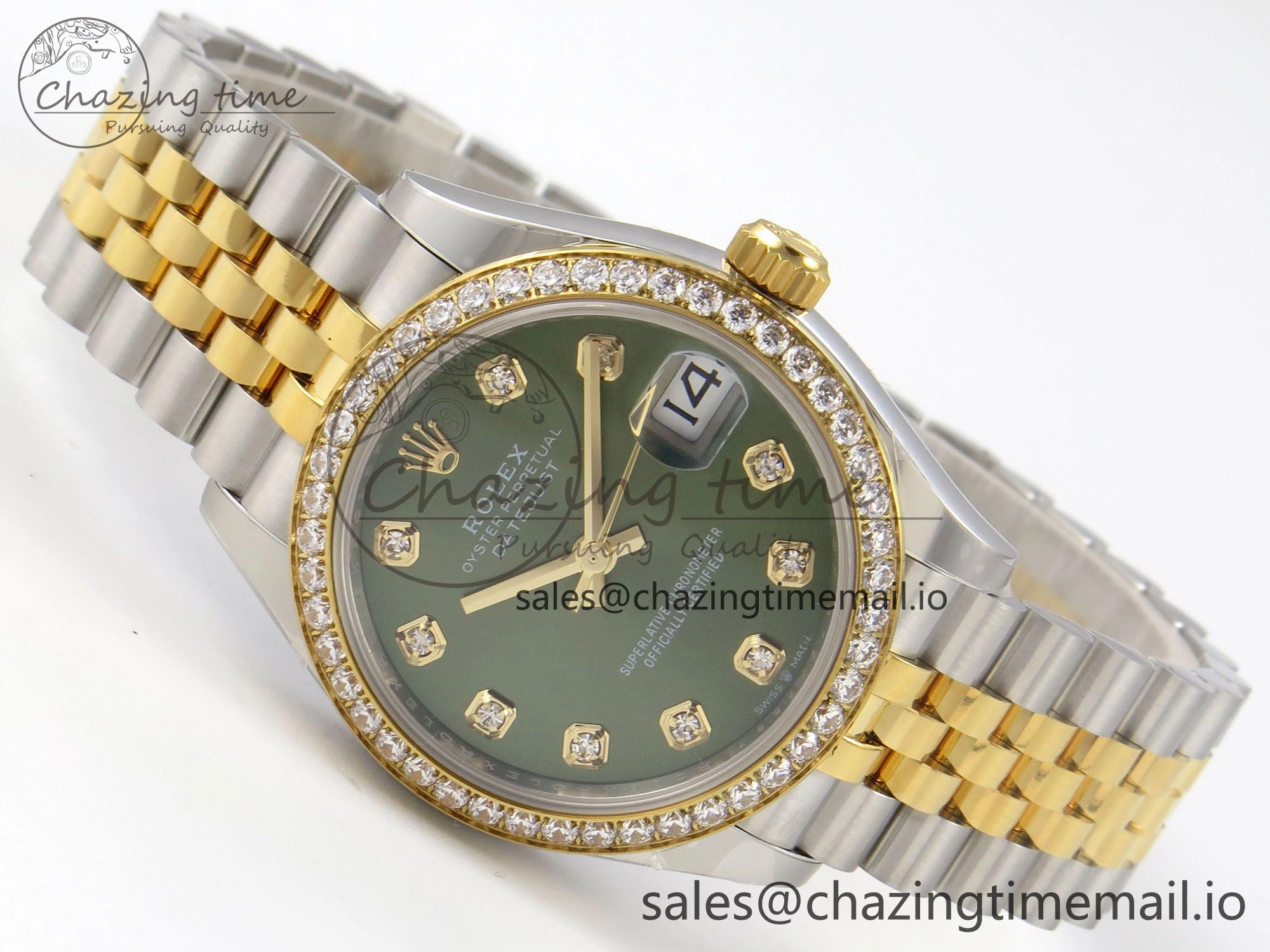 DateJust 31 278383RBR THBF 1:1 Best Edition 904L Steel Green Diamonds Dial Diamonds Bezel on SS YG Jubilee Bracelet HZ Cal.2236