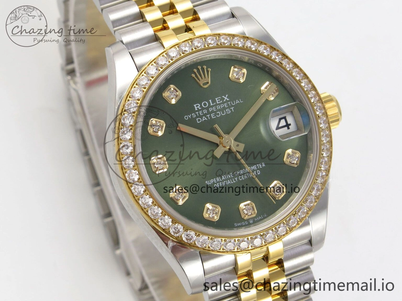 DateJust 31 278383RBR THBF 1:1 Best Edition 904L Steel Green Diamonds Dial Diamonds Bezel on SS YG Jubilee Bracelet HZ Cal.2236