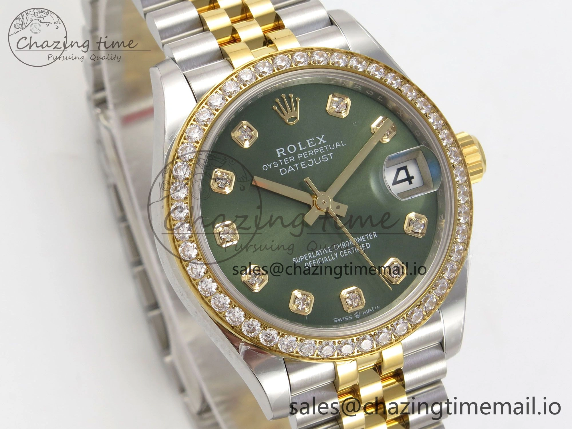 DateJust 31 278383RBR THBF 1:1 Best Edition 904L Steel Green Diamonds Dial Diamonds Bezel on SS YG Jubilee Bracelet HZ Cal.2236