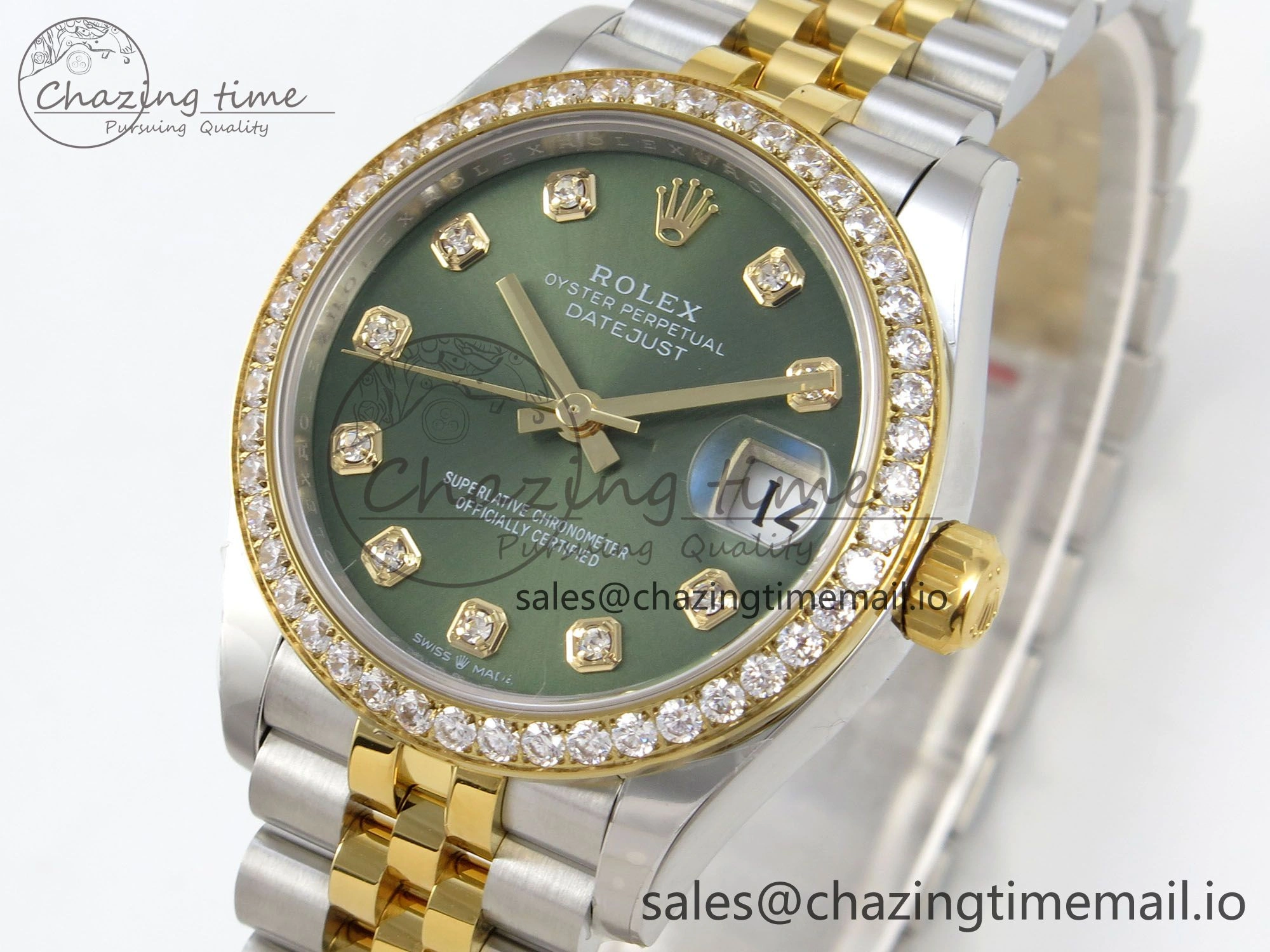 DateJust 31 278383RBR THBF 1:1 Best Edition 904L Steel Green Diamonds Dial Diamonds Bezel on SS YG Jubilee Bracelet HZ Cal.2236