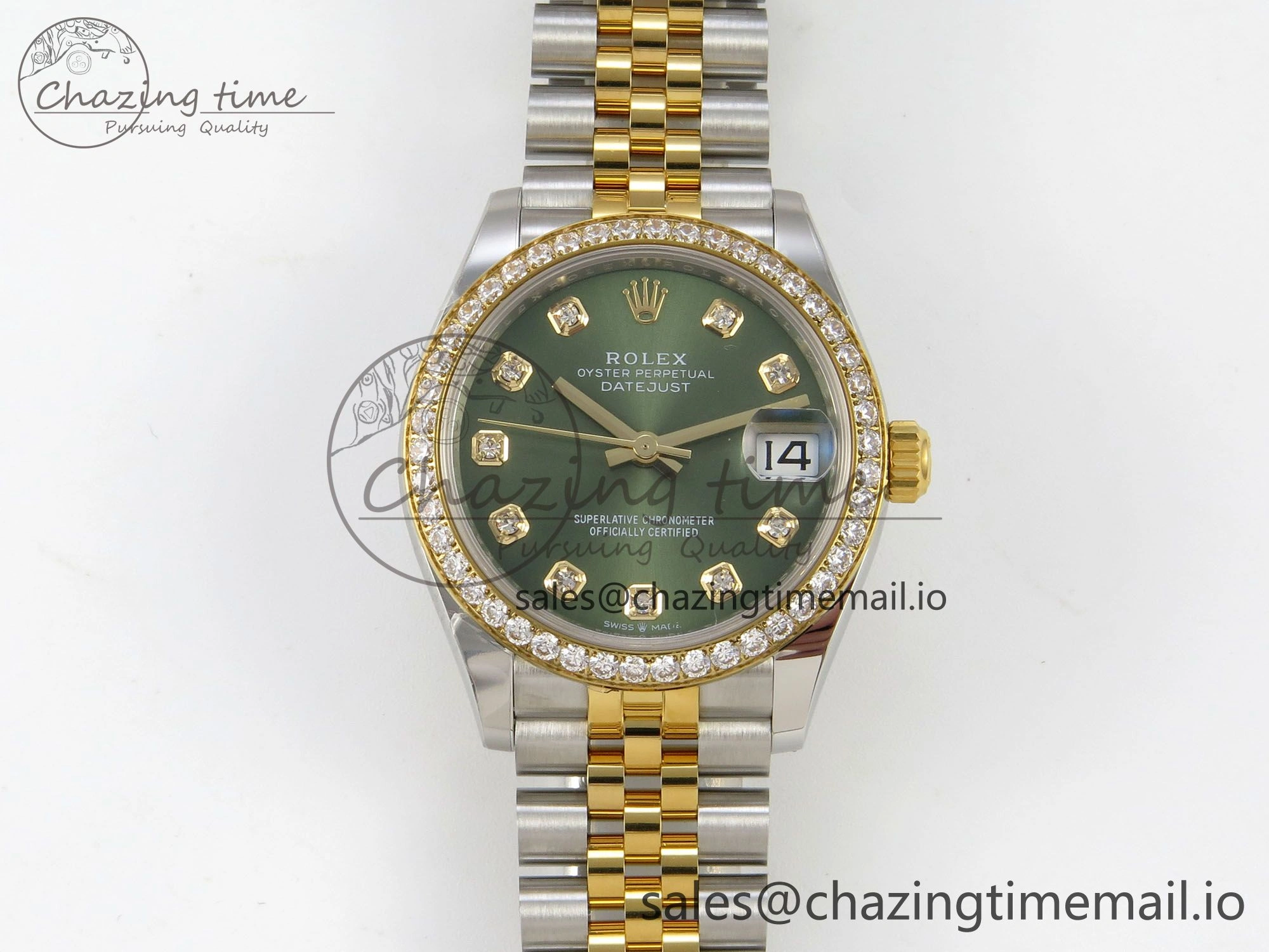 DateJust 31 278383RBR THBF 1:1 Best Edition 904L Steel Green Diamonds Dial Diamonds Bezel on SS YG Jubilee Bracelet HZ Cal.2236