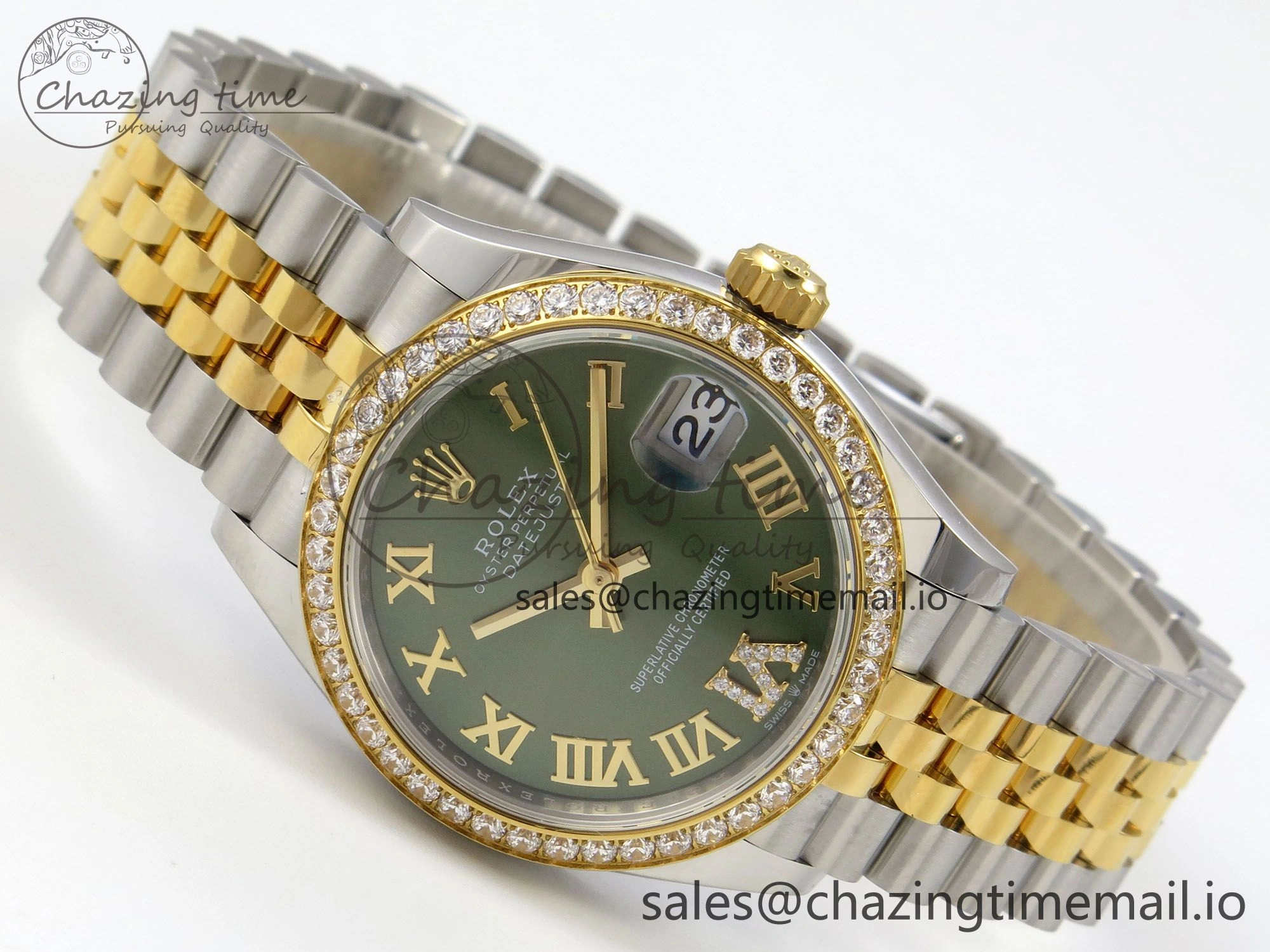 DateJust 31 278383RBR THBF 1:1 Best Edition 904L Steel Green Roman Diamonds Dial Diamonds Bezel on SS YG Jubilee Bracelet HZ Cal.2236